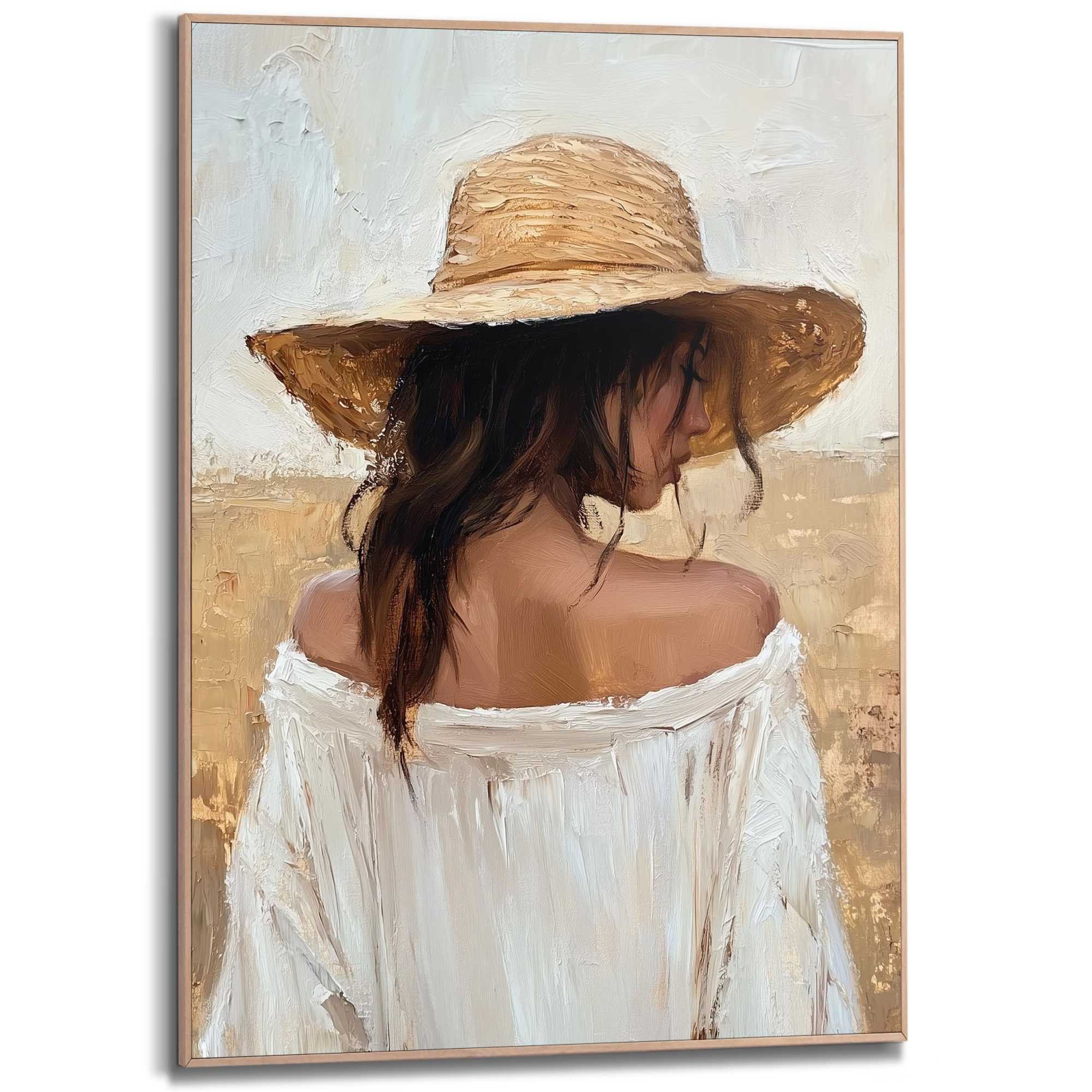 Reinders! Poster Summer Lady, Schlafzimmer - Frau - Strohhut - Beige - MDF - Menschen - 50x70 cm