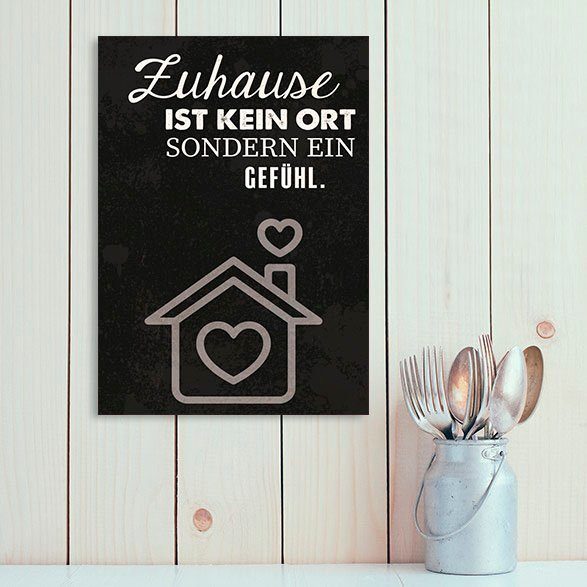 queence Metallbild Zuhause!, Herzen, Schriftzug, Schriftzüge, Schwarz-Weiß, Sprüche, Sprüche & Texte (1 St), Stahlschilder