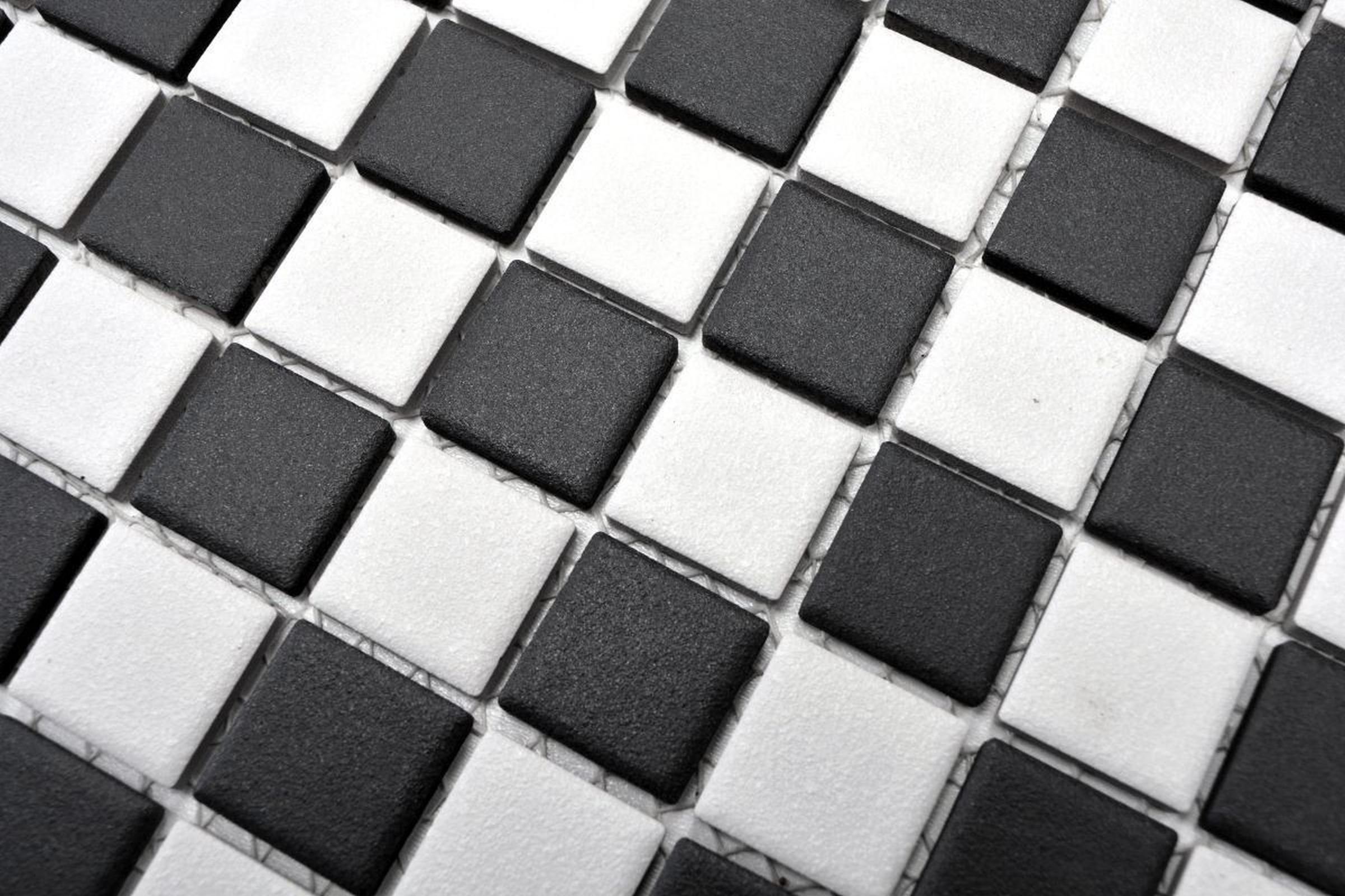 BODENFLIESE RUTSCHSICHER Mosani Mosaikfliesen weiß matt schwarz unglasiert Mosaik Keramik