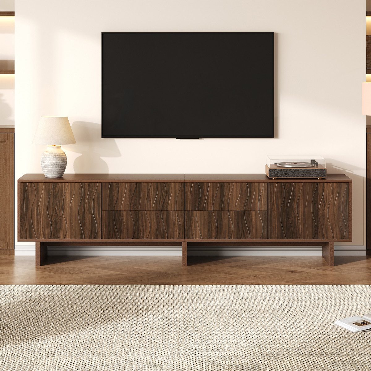 XDeer TV-Schrank TV-Schrank mit 4 Schubladen und 2 Schranktüren Wellenförmigen Design TV-Tisch TV-Ständer für Fernseher bis zu 75 Zoll