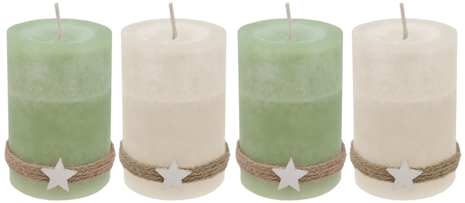 ZauberDeko Adventskerze 4 Adventskerzen Kerzen Stumpenkerzen Grün Creme Hol günstig online kaufen