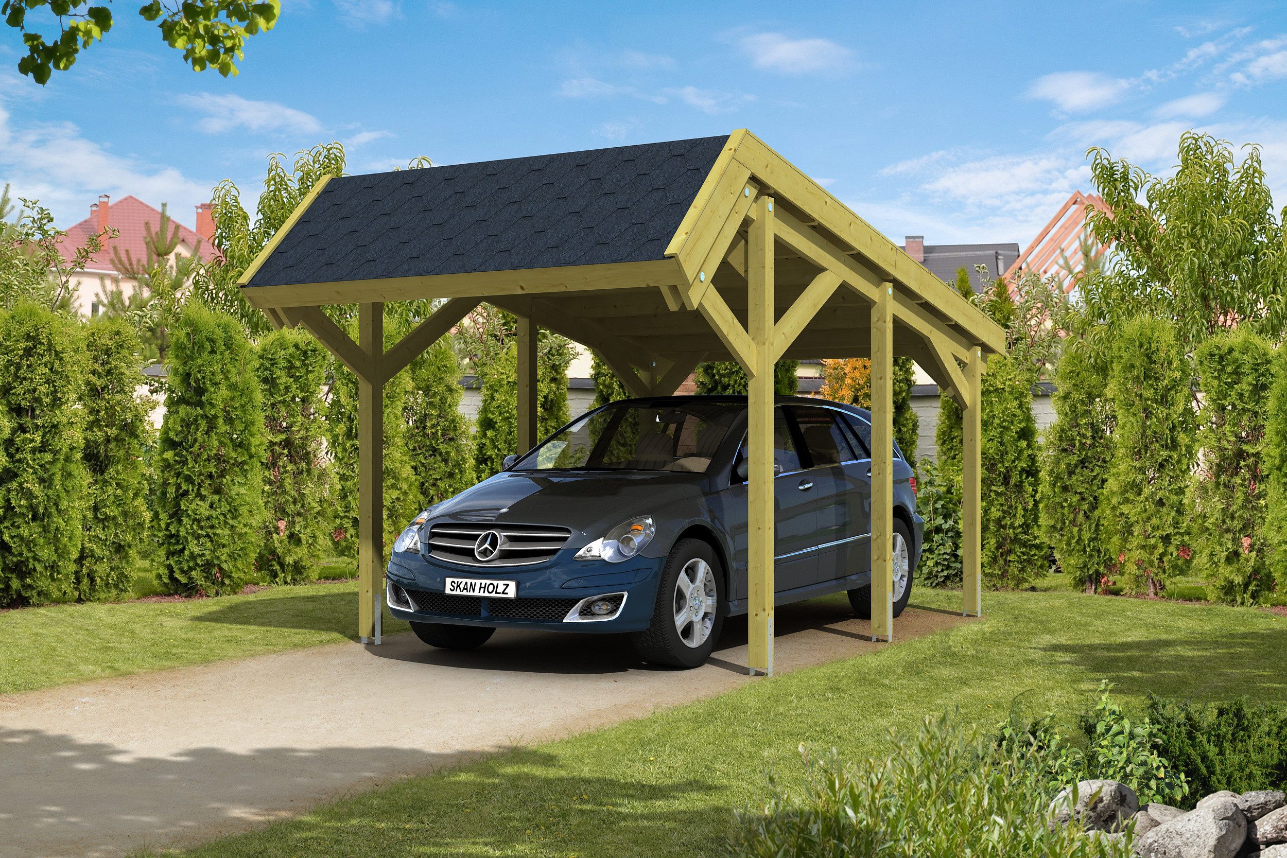 Thumbnail - Skanholz Einzelcarport Harz, BxT: 321x560 cm, 219 cm Einfahrtshöhe, mit schwarzen Schindeln