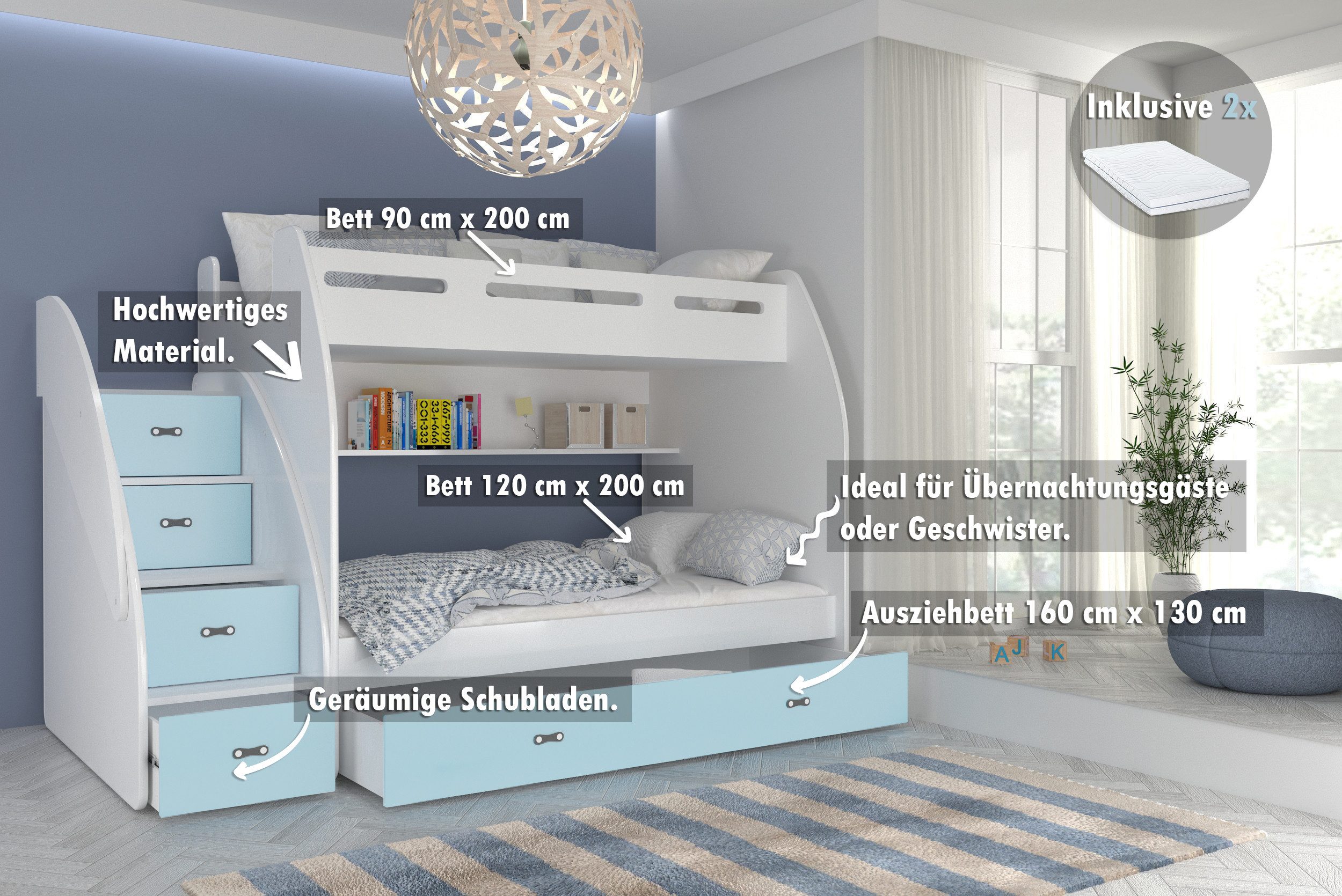 AJKmeble Hochbett Etagenbett 90x200 / 120x200cm, günstig online kaufen