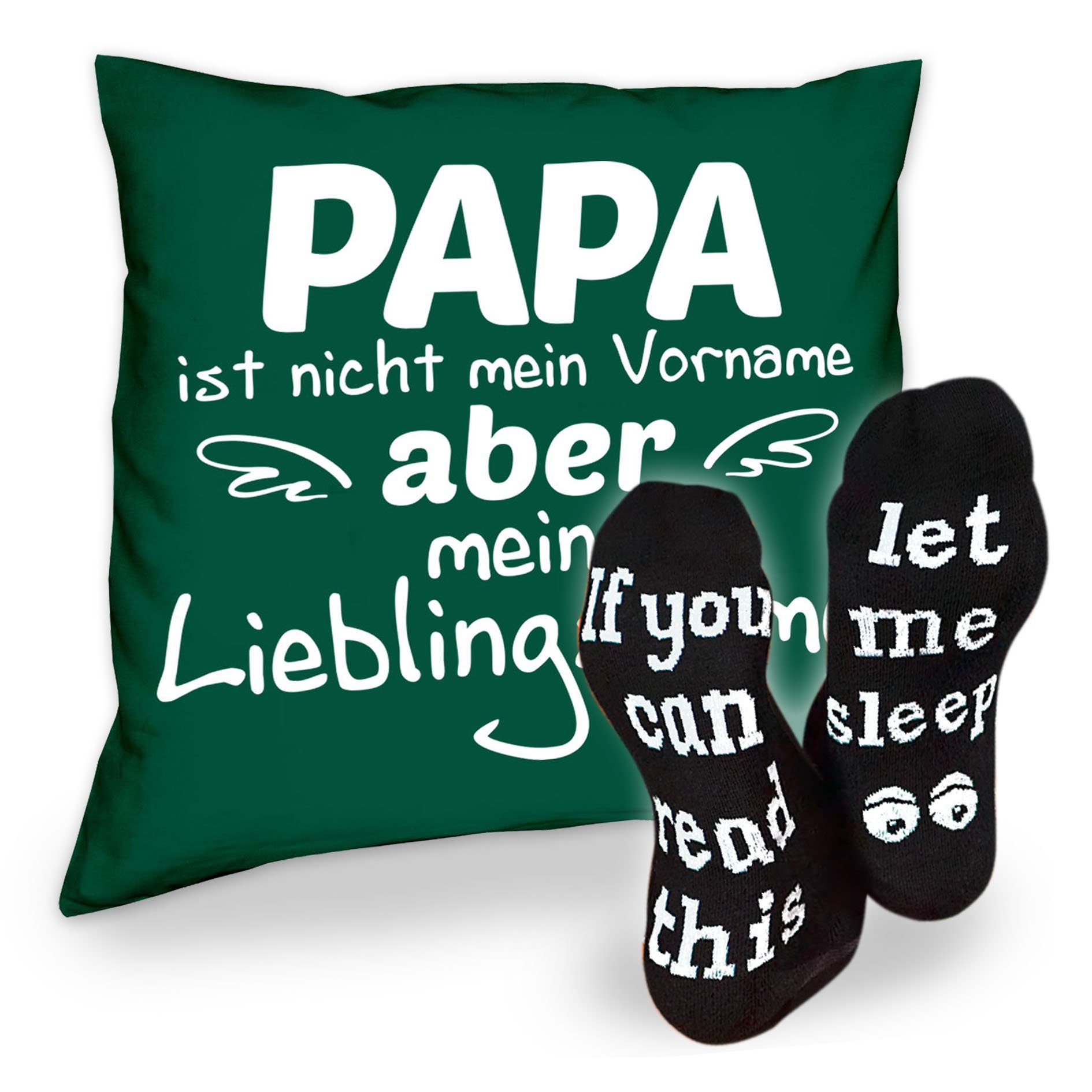 Soreso® Dekokissen Kissen Papa Lieblingsname & Sprüche Socken Sleep, Geschenke Weihnachten Geburtstag Vatertag dunkelgrün