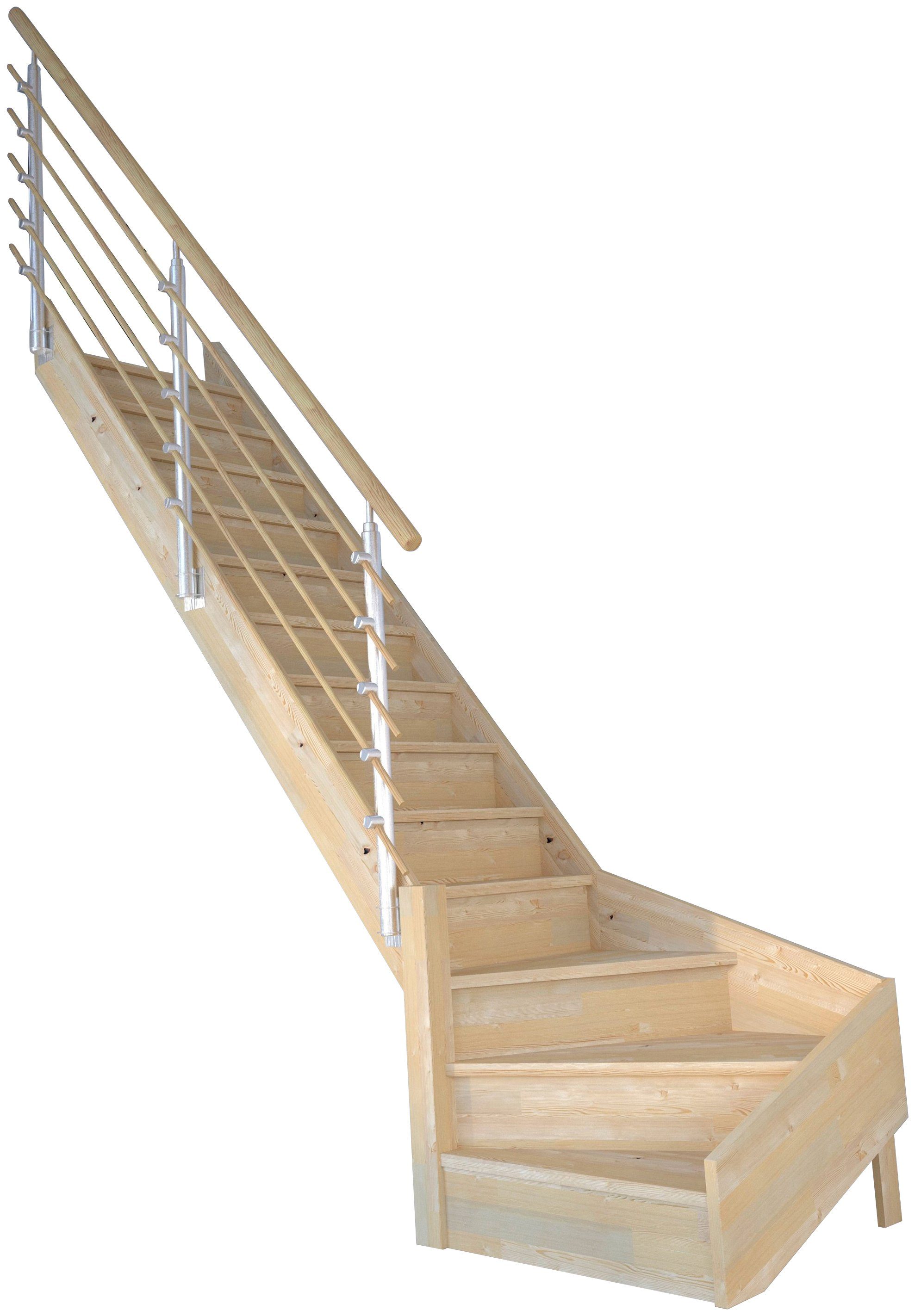 300 bis Design-Geländer Massivholz Holzrundstäbe, gewendelt Korfu, Starwood cm, Stufen Durchgehende geschlossen, für Links, Geschosshöhen Wangenteile Raumspartreppe