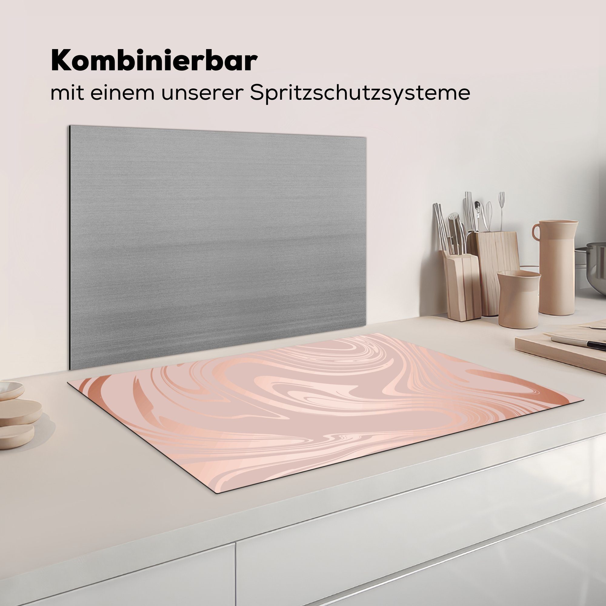 (1 - Herdblende-/Abdeckplatte Schutz Vinyl, für MuchoWow Luxus, küche, - tlg), cm, die Marmor 81x52 Roségold Ceranfeldabdeckung Induktionskochfeld