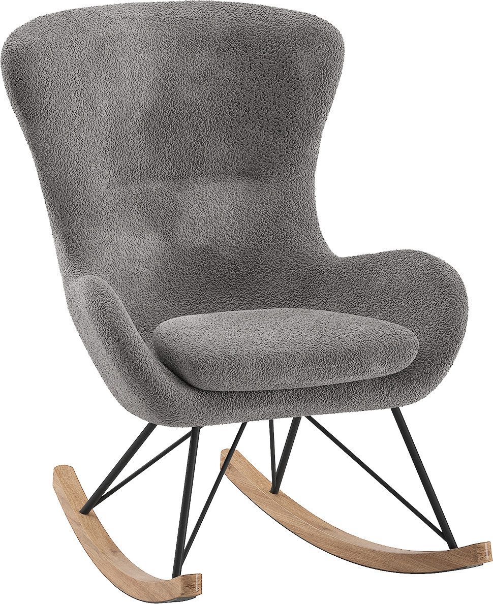 Vipack Schaukelsessel Rocky, super bequemer Schaukelstuhl, runde zeitlose Formgebung (B/H/T ca. 76x101x110cm, Massivholz Kufen mit Bodenschutz), Sitzschale mit flauschigem Bouclè Stoff gepolstert, wahlweise 2 Farben