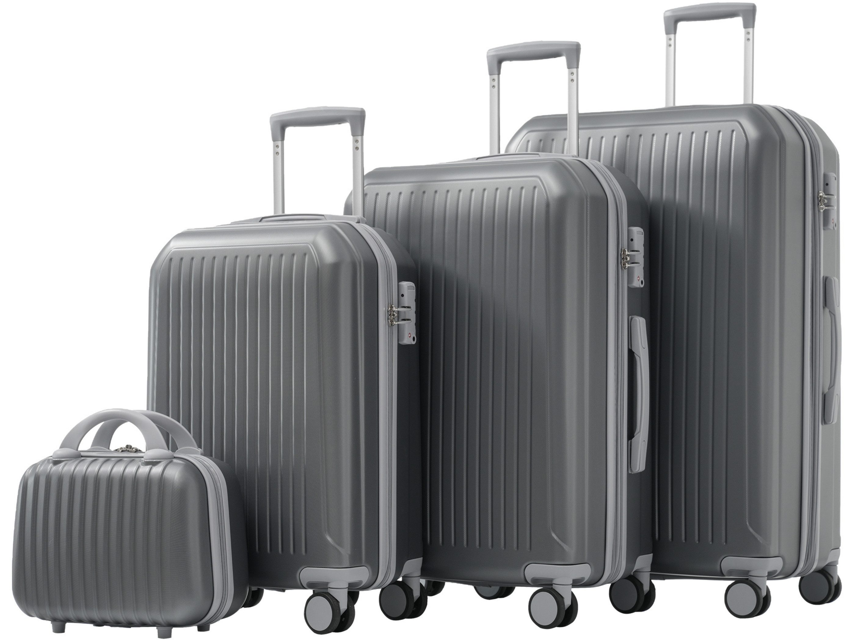SeedWave Trolleyset 4 Teilige Kofferset Hartschalenkoffer Reisekoffer mit Reißverschlüssen, (Hartschalen-Trolley Set), 1 Handkoffer, 3 RollKoffers mit TSA-Schlössern und vier 360° Rädern