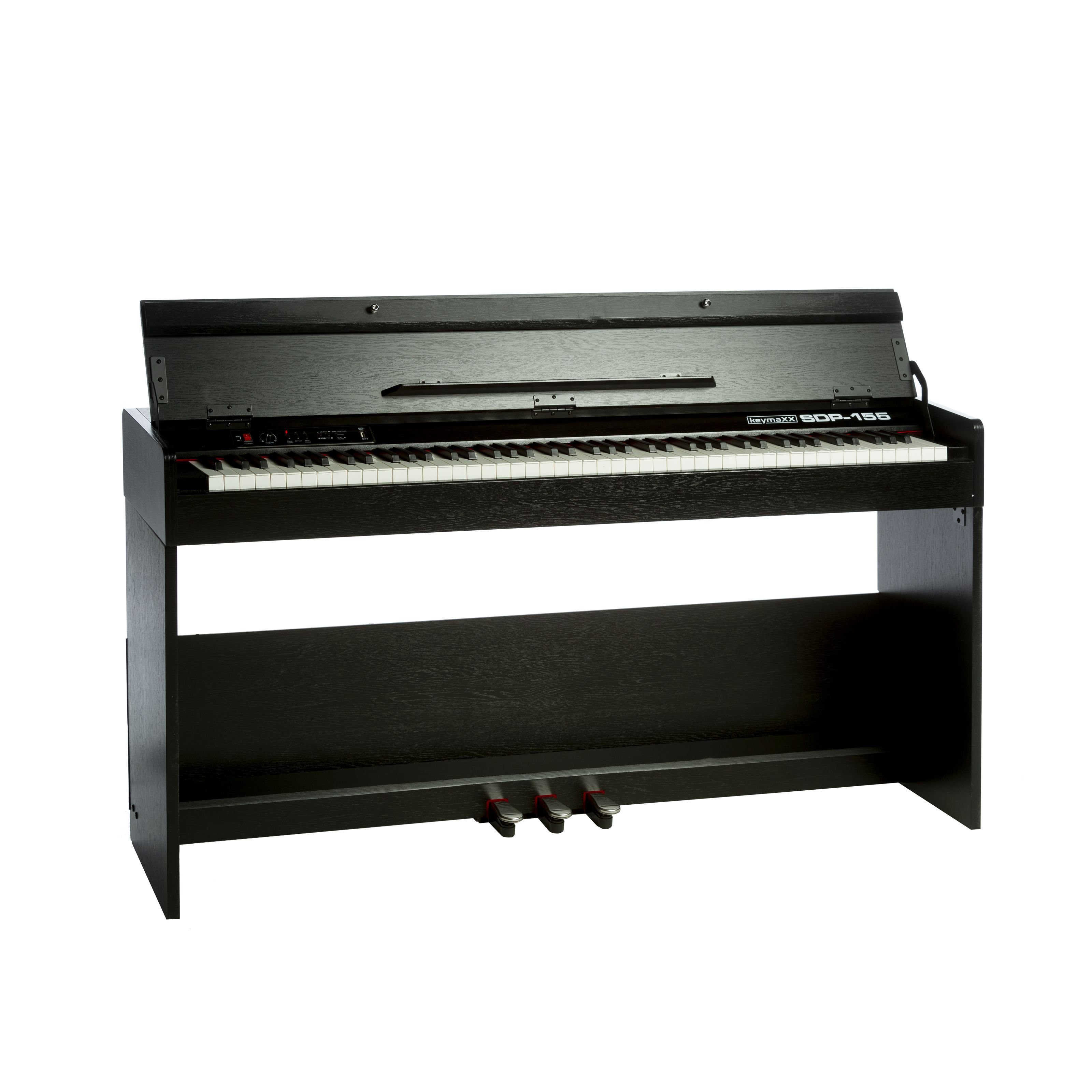 keymaXX Digitalpiano (Digital Piano 88 Tasten, Hammermechanik, anschlagdynamisch, gewichtet, Anfänger E-Piano schwarz mit Pedalen, Klavierständer, Tasterturabdeckung und 128 Stimmen, SDP-155), Digital Piano, 88 Tasten, Hammermechanik, anschlagdynamisch, gewichte