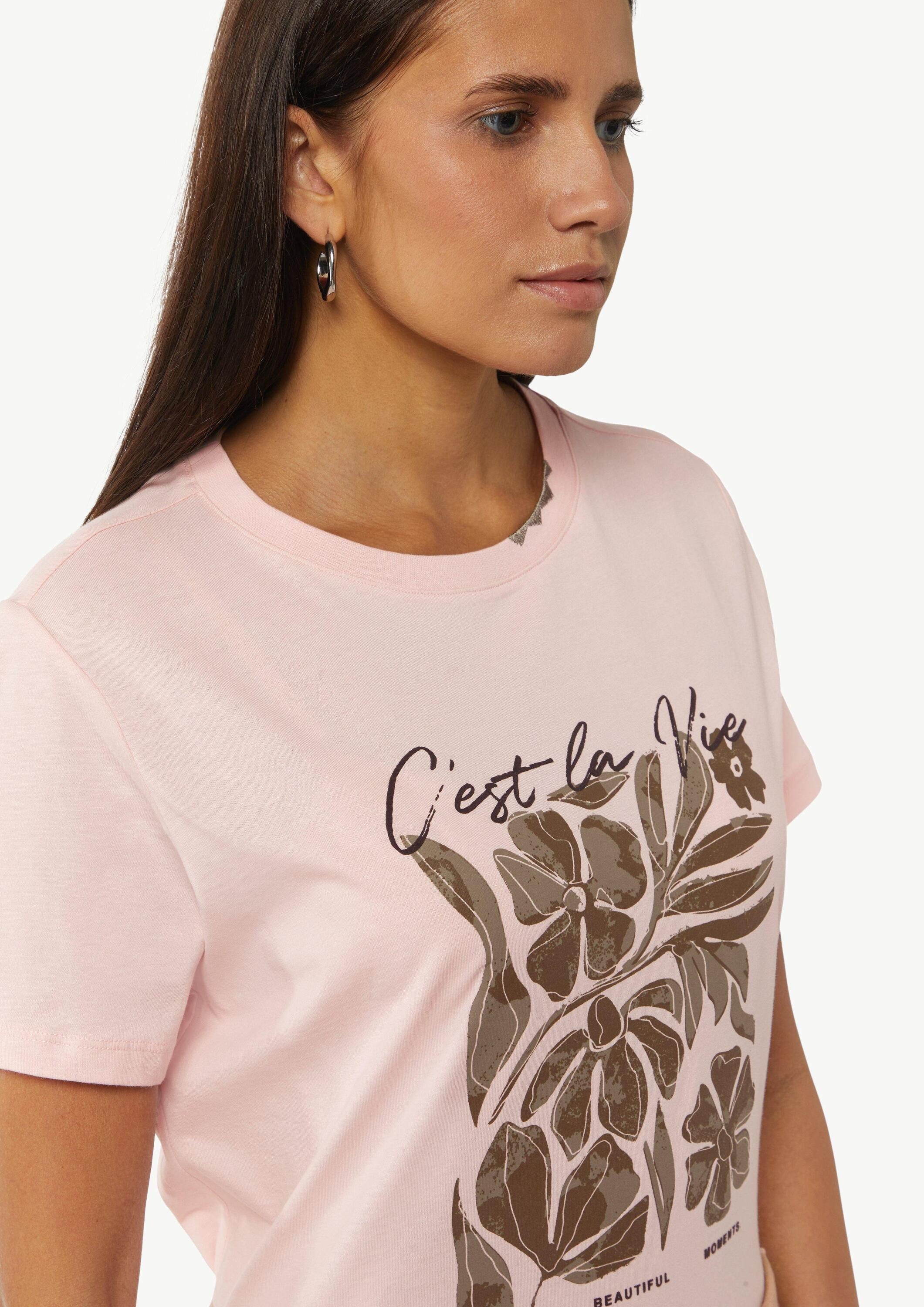comma Kurzarmshirt T-Shirt T-Shirt mit Artwork und Stickerei am Ausschnitt