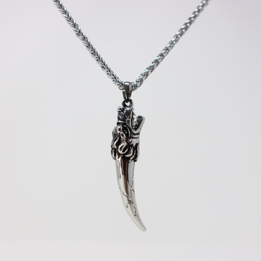 Kette mit Anhänger Lederkette Edelstahlkette 316L DRACHENZAHN
