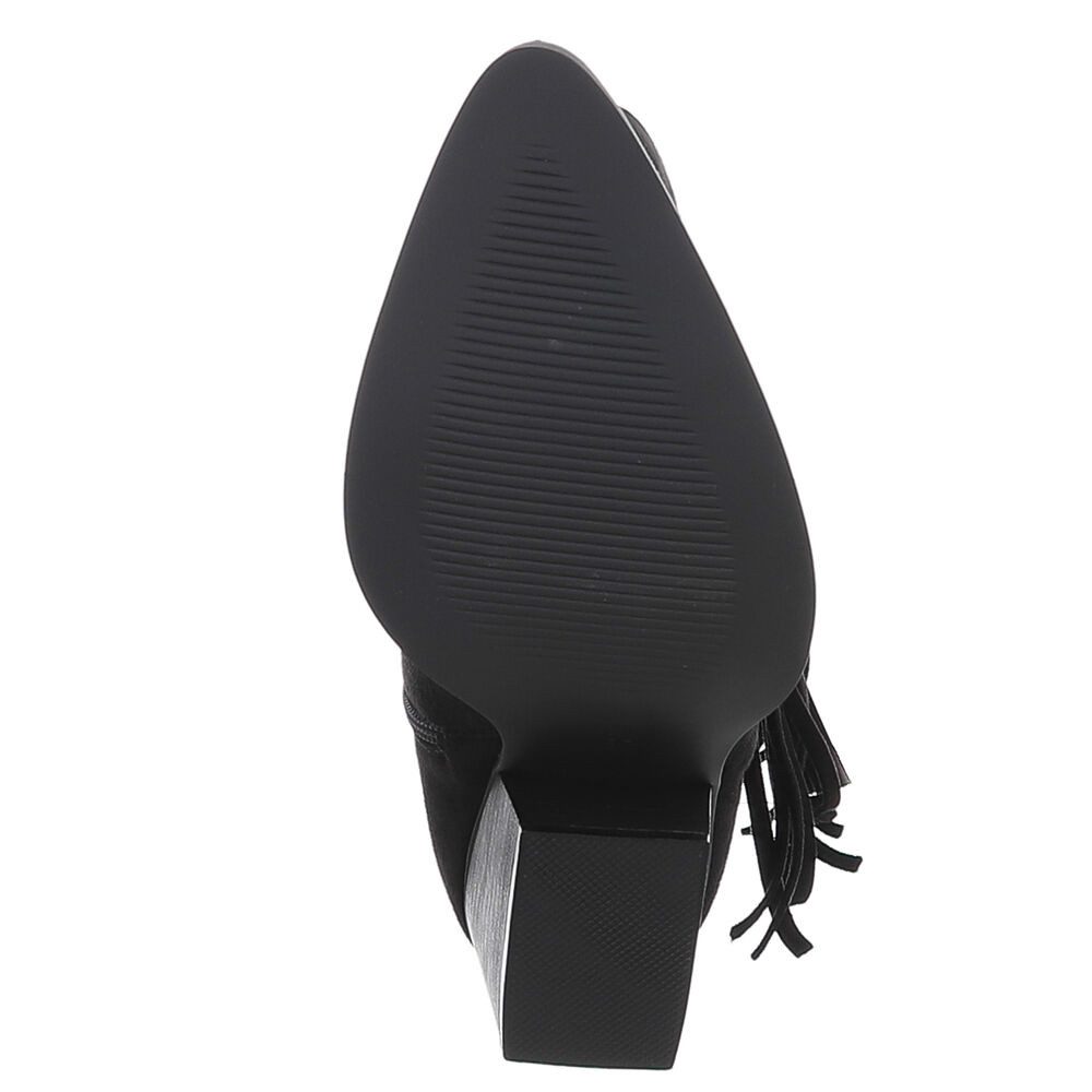 Ital-Design Moderne Damen-Stiefel mit Fransen für Freizeit und Events Westernstiefel (90458160) Blockabsatz Stiefel in Schwarz – Bild 3 von 5