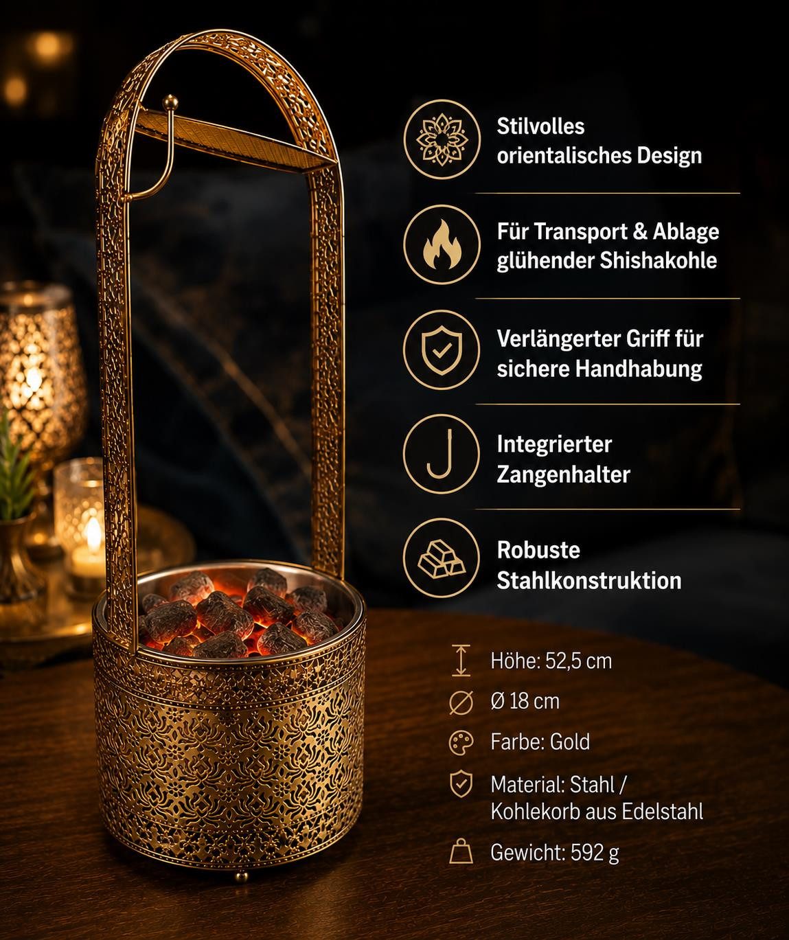BAYLI Kohlekorb Bayli Shisha Kohlebehälter mit [Gratis] Kohlezange, 52,5 cm Kohlekorb