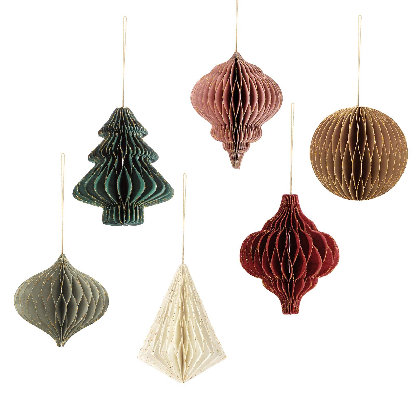 FOUORTUNATE-BEE Weihnachtsbaumkugel 3D Mini Glitter Rand Papier Waben Weihnachten Hängende Ornamente, für Weihnachtsfeiern, Christbaumschmuck, Silvesterparty