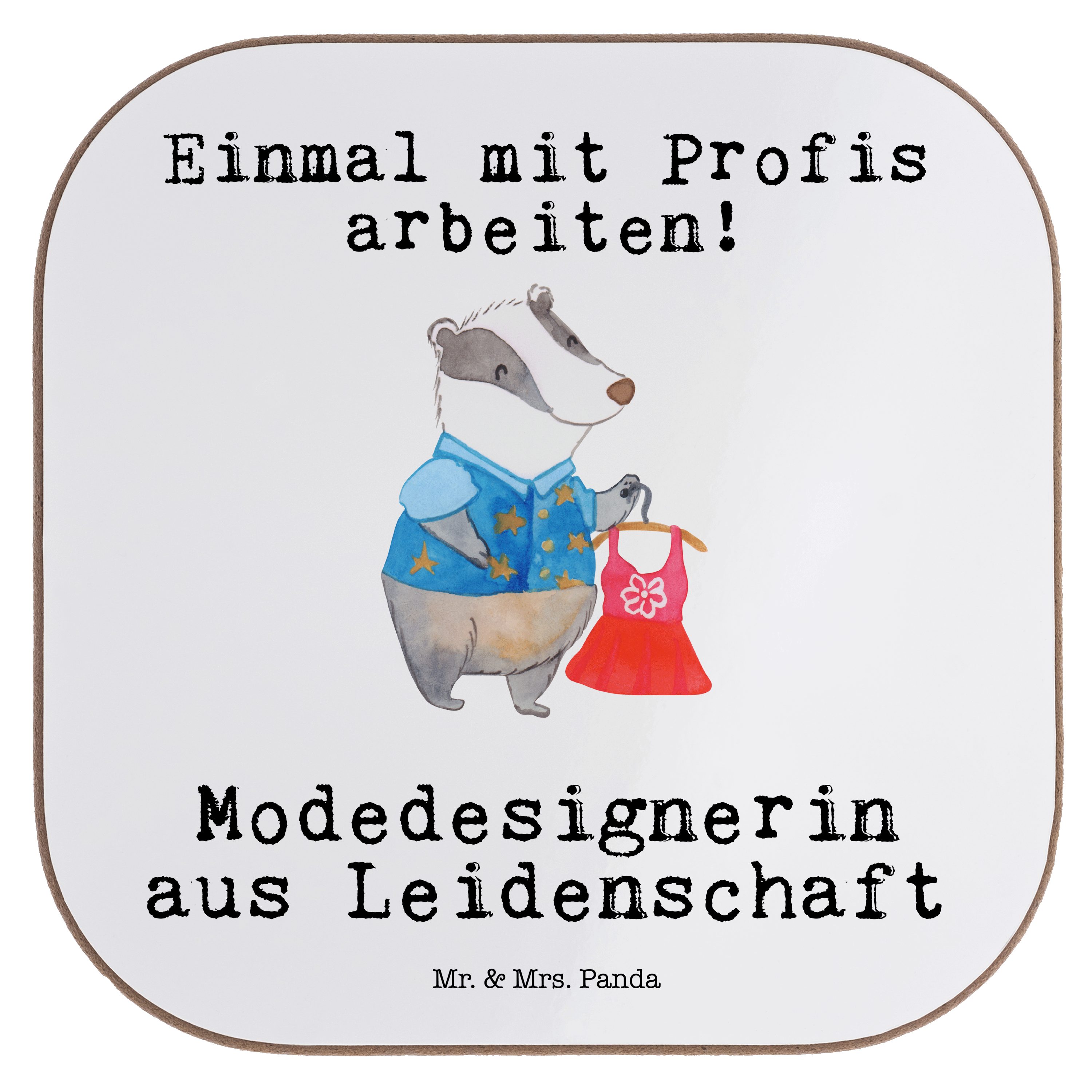 Mr. & Mrs. Panda Getränkeuntersetzer Modedesignerin aus Leidenschaft - Weiß - Geschenk, Untersetzer Gläser, 1-tlg.