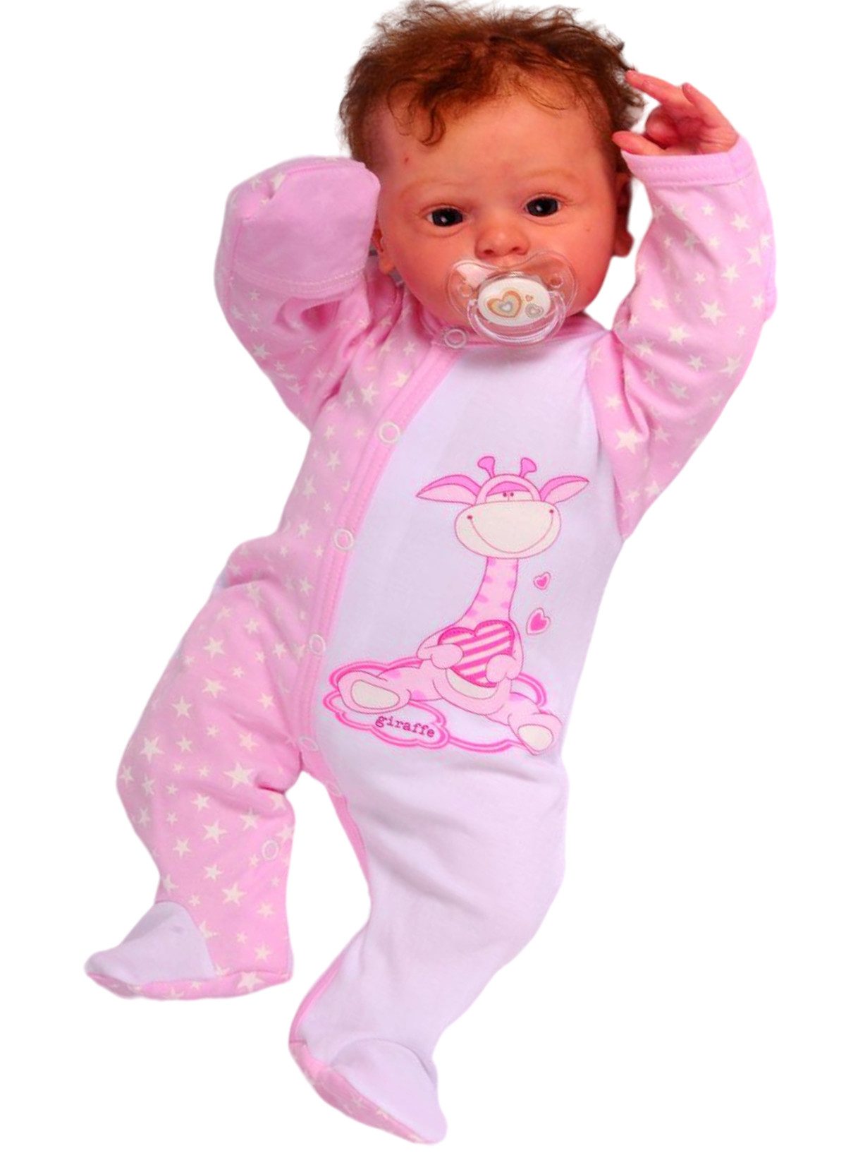 Strampler Baby Overall Einteiler Romper mit Kratzschutz in weiß rosa mit Giraffe
