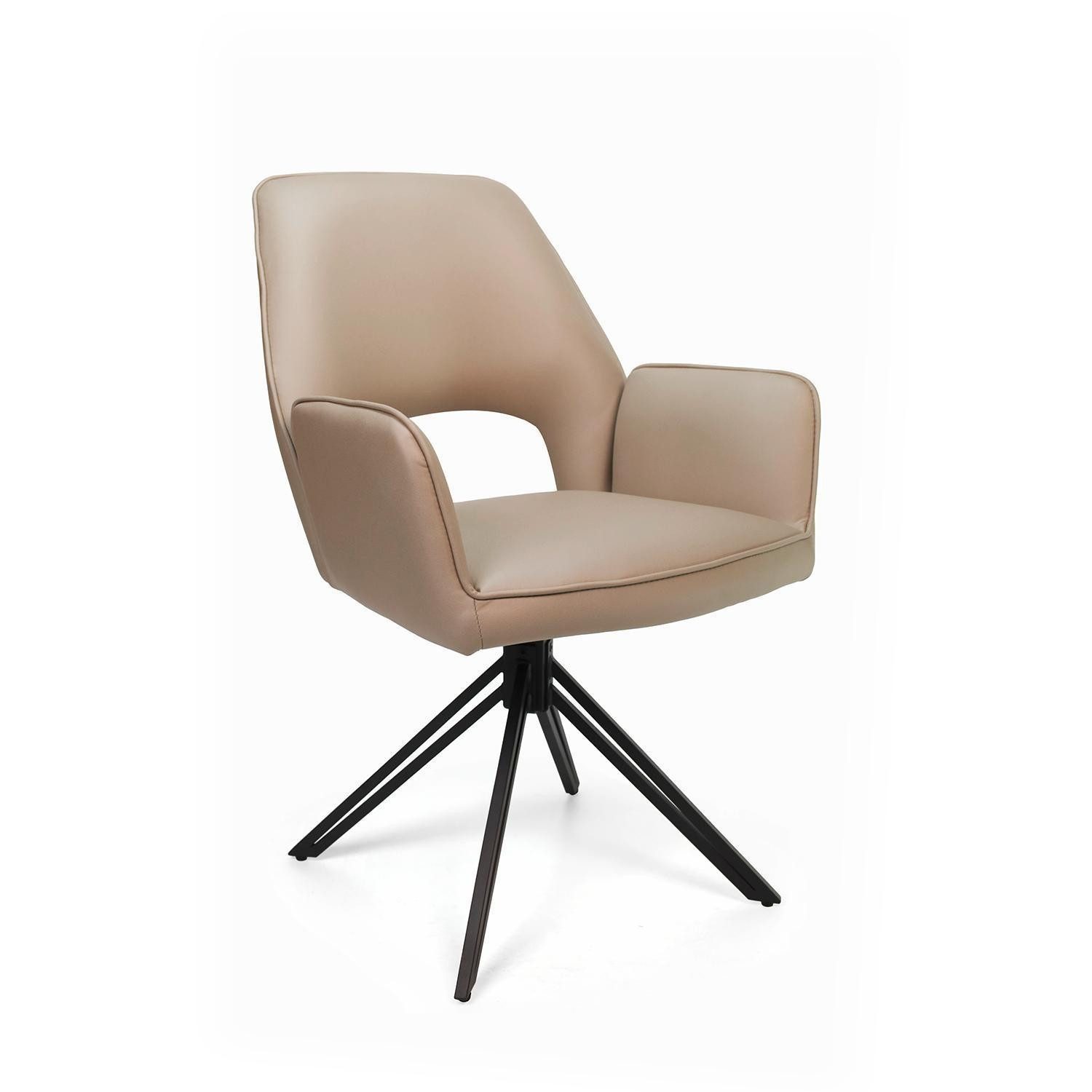 Home4You Polsterstuhl, Cappuccinofarben, Schwarz, Metallgestell, Mikrofaser, 360 Grad drehbar, B 59 x H 89 x T 63 cm