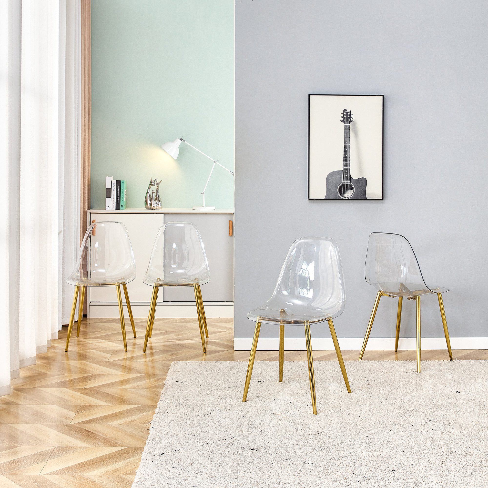 HAUSS SPOLE Esszimmerstuhl 4er Kunststoffstuhl Schalenstühle goldenen Metallbeinen,Transparent