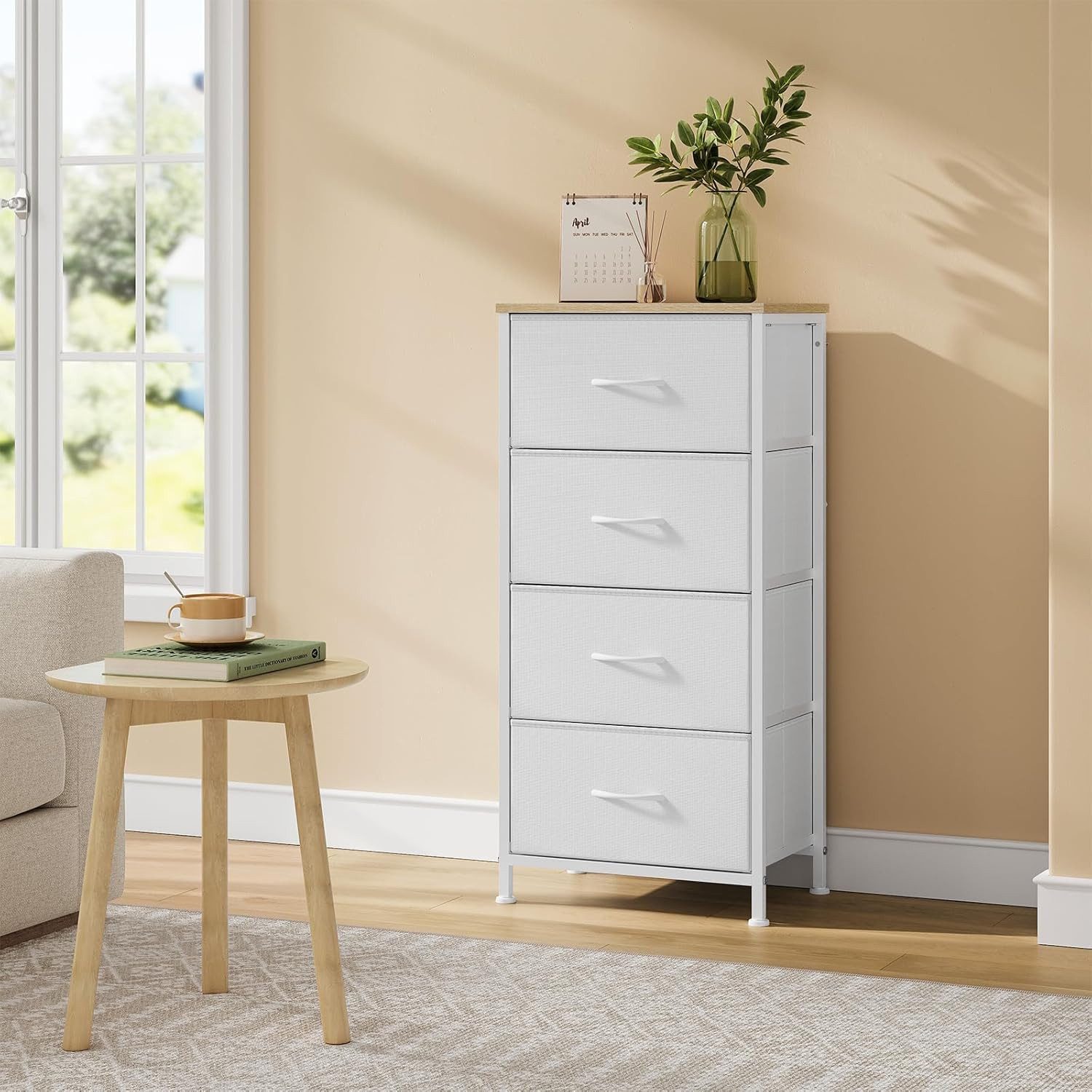 Woltu Kommode (1 St), schmal, mit 4 Schubladen aus Stoff, Sideboard