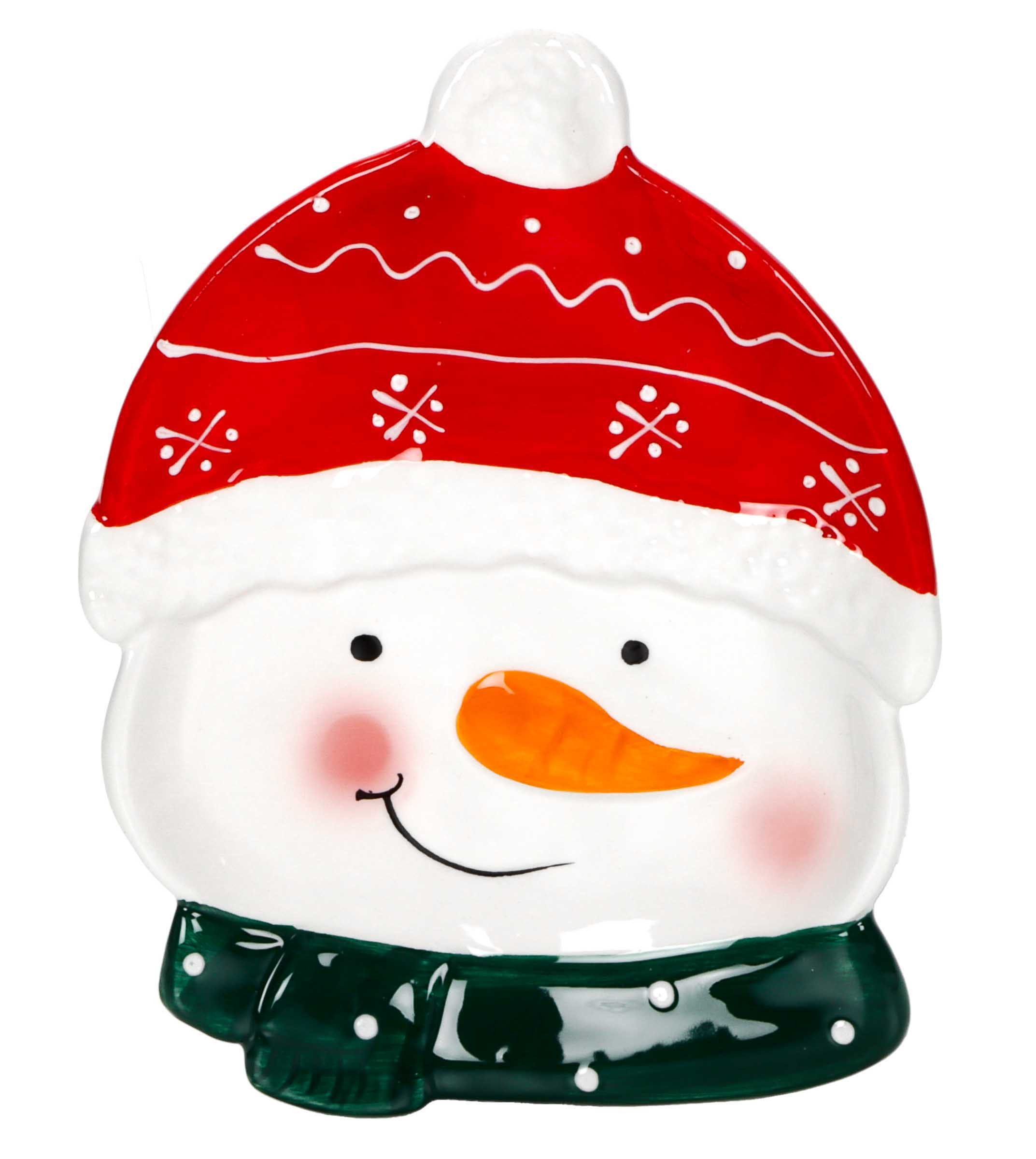 Bubble-Store Dekoteller 3D Weihnachtsteller aus Keramik, Weihnachtsdeko Teller Schneemann mit Karottennase, Schal und Mütze