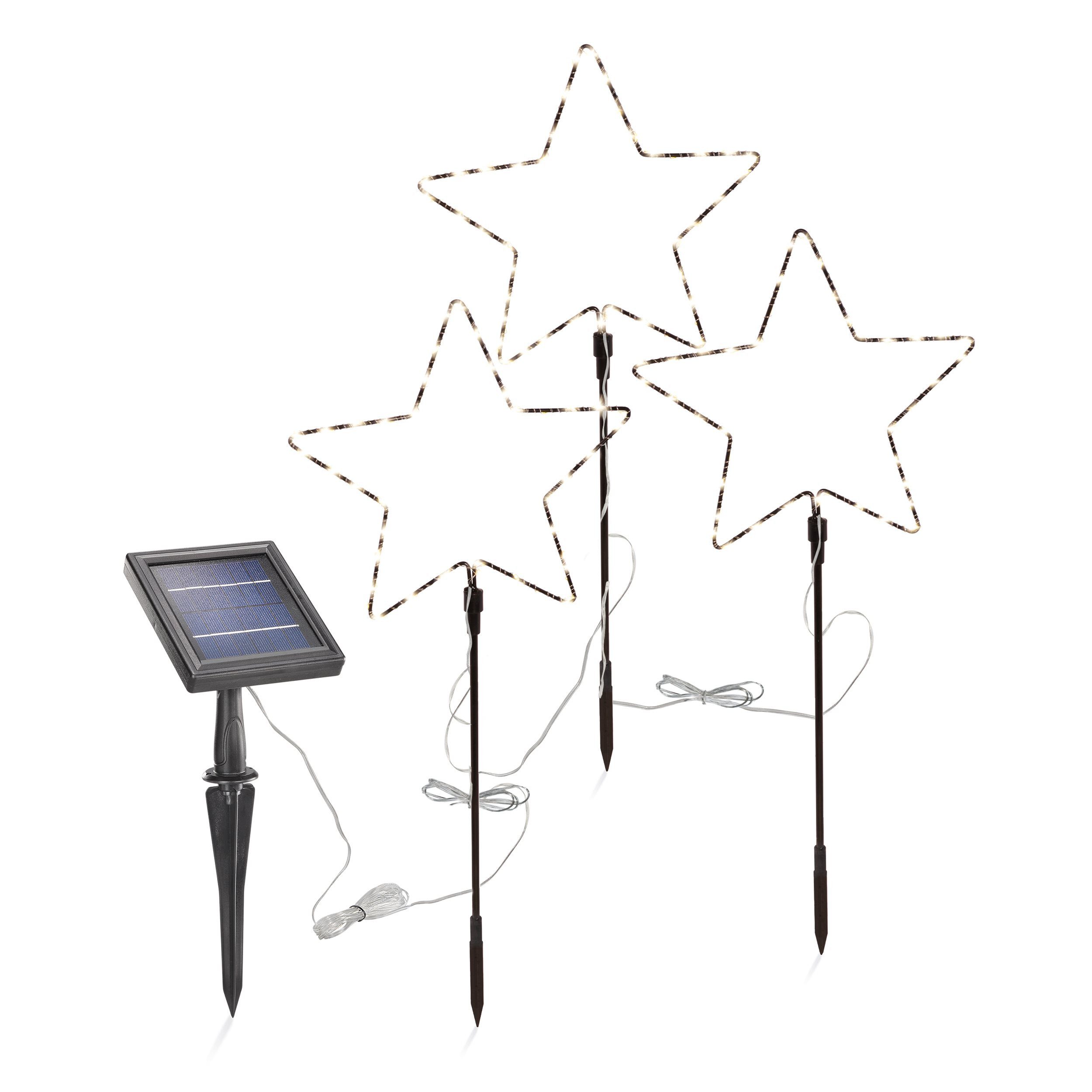 esotec LED Solarleuchte 3 Weihnachtssterne Sternenzauber, 3x40 LEDs, Weihnachtsdeko, 102571, LED fest integriert, 2800K warmweiß, Dauer- oder Blinklicht, winterfest, Solarbetrieb ohne Stromanschluss