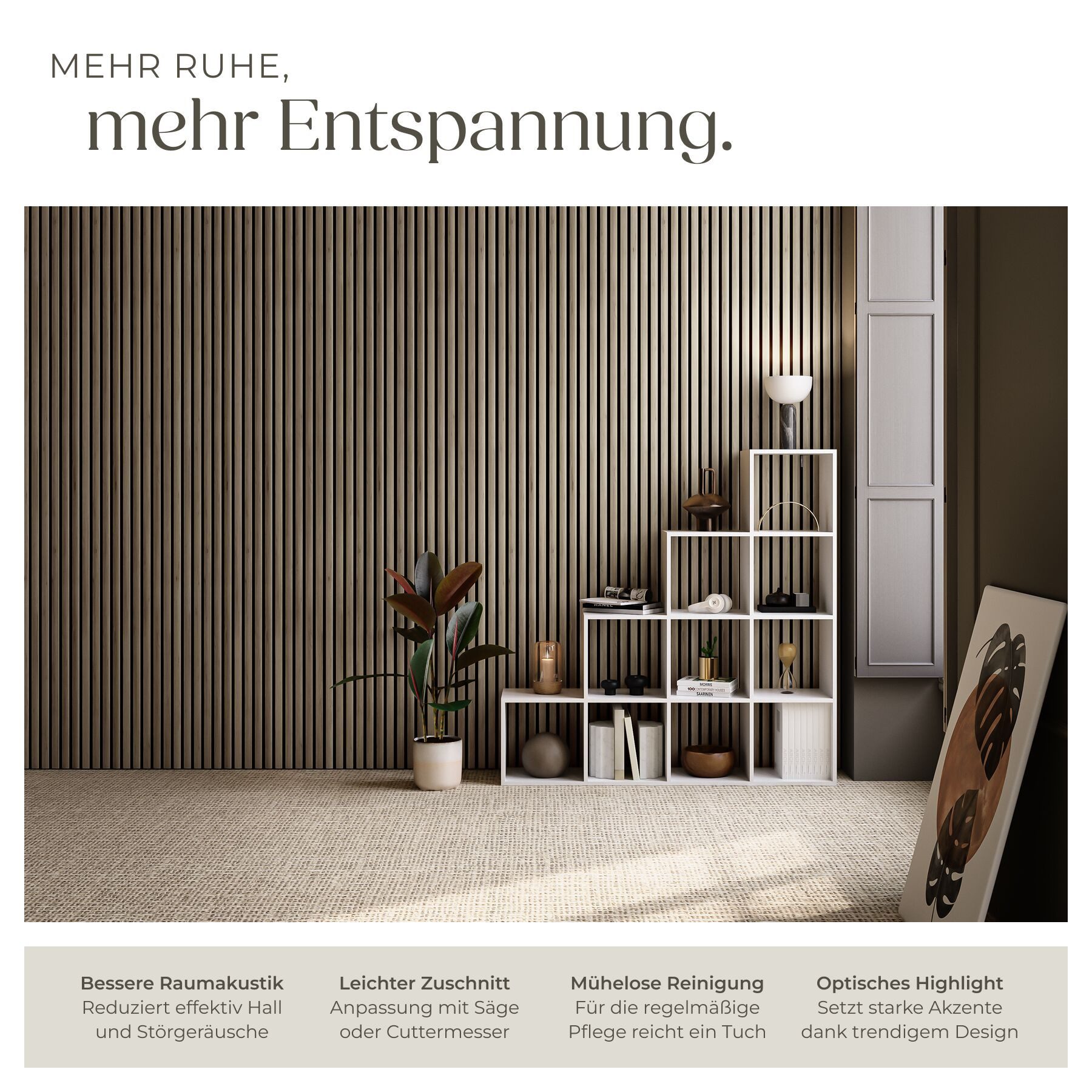 tectake Wandpaneel Schallabsorber 120 x 60 cm mit Echtholzfurnier, 3D, Filz, BxL: 60x120 cm, (Akustik Wandverkleidung SonicWall III, 8-tlg., in Eiche dunkel) ei – Bild 3 von 5