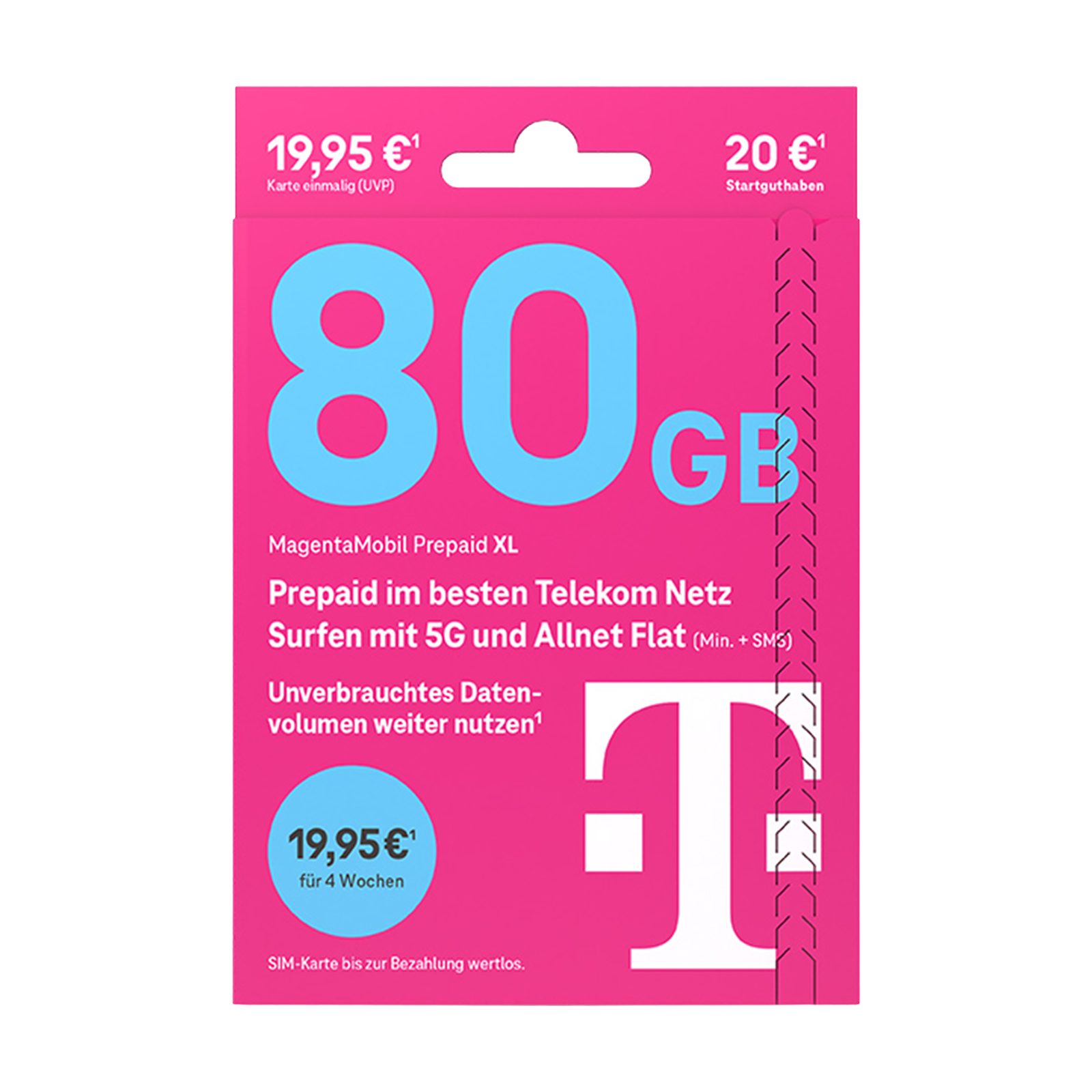 Telekom MagentaMobil Prepaid XL Simkarte mit 20€ Startguthaben Prepaidkarte, (EU-Roaming inkl. CH/GB, 20 € Startguthaben)