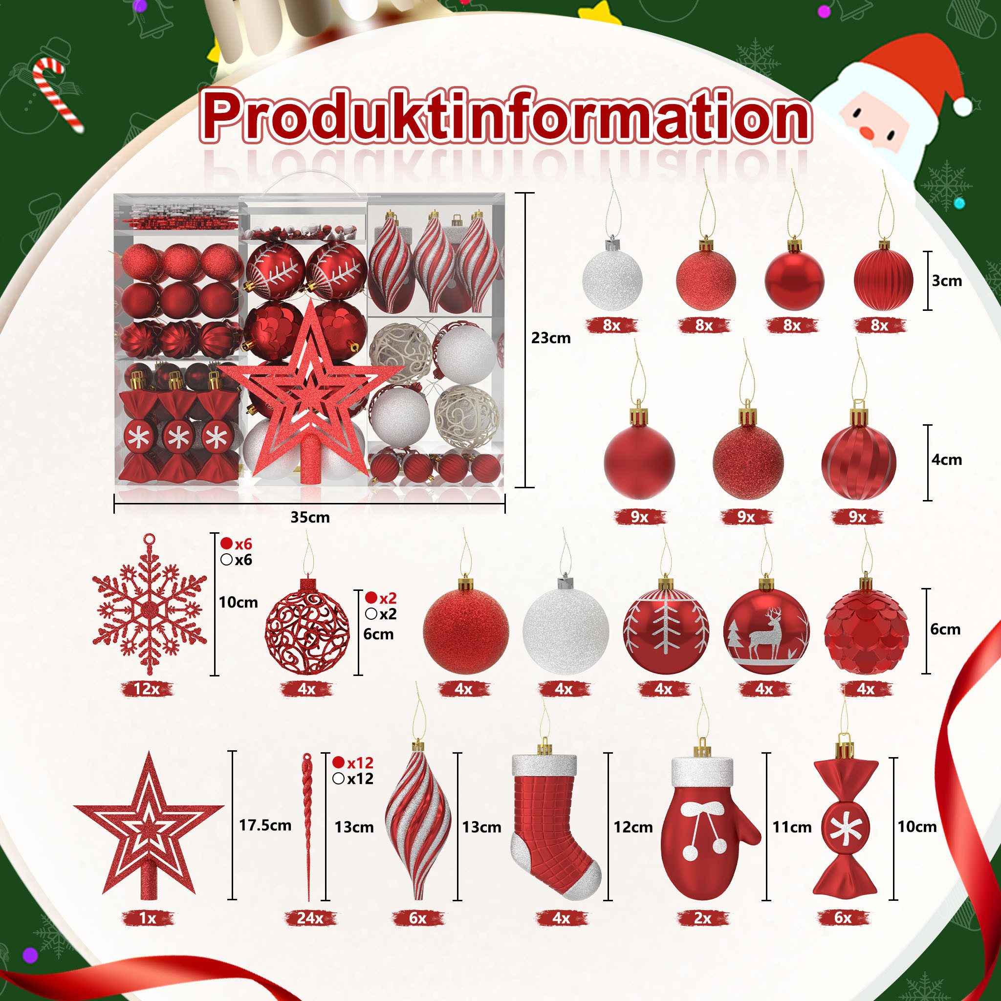 FIVMEN Weihnachtsbaumkugel Weihnachtskugeln Kunststoff 138 Stück mit Stern Spitze, Mehrere Farboptionen Christbaumschmuck