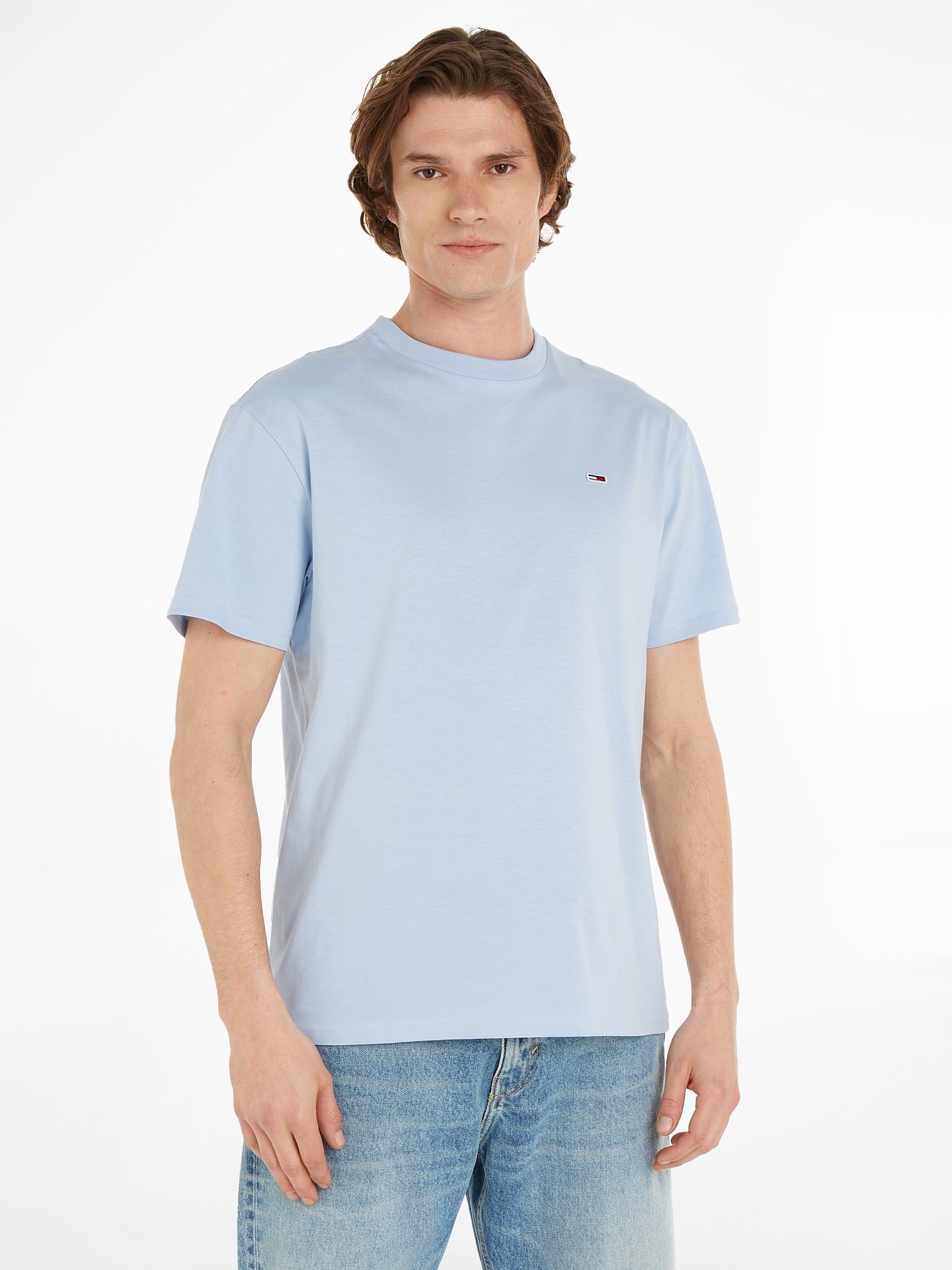 Tommy Jeans T-Shirt TJM CLASSIC C breezy blue NECK JERSEY mit Logostickerei