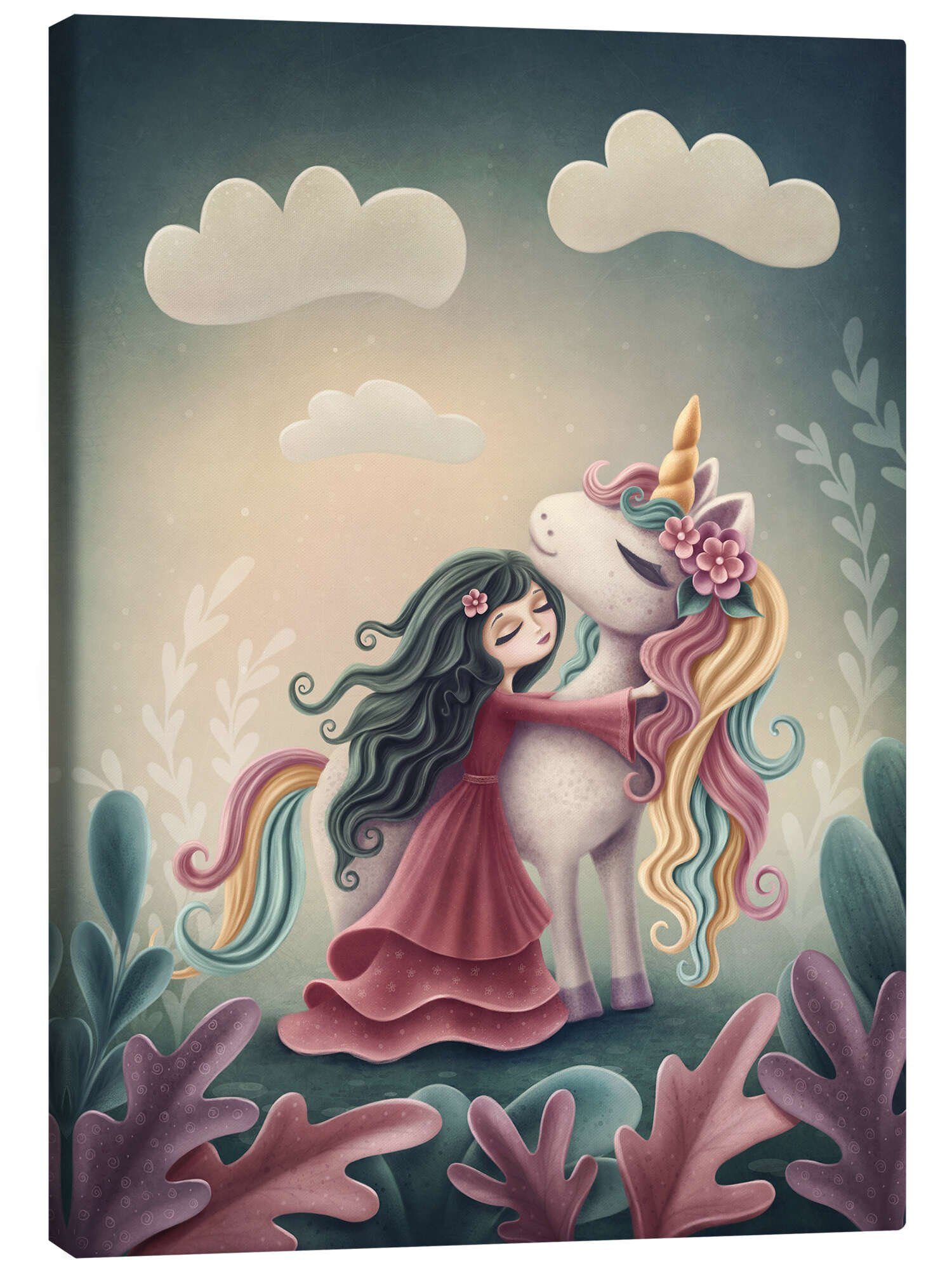 Posterlounge Wandbild Einhorn mit kleinem Mädchen, Elena Schweitzer, erhältlich als Poster, Leinwandbild, Wandsticker oder Acrylglasbild