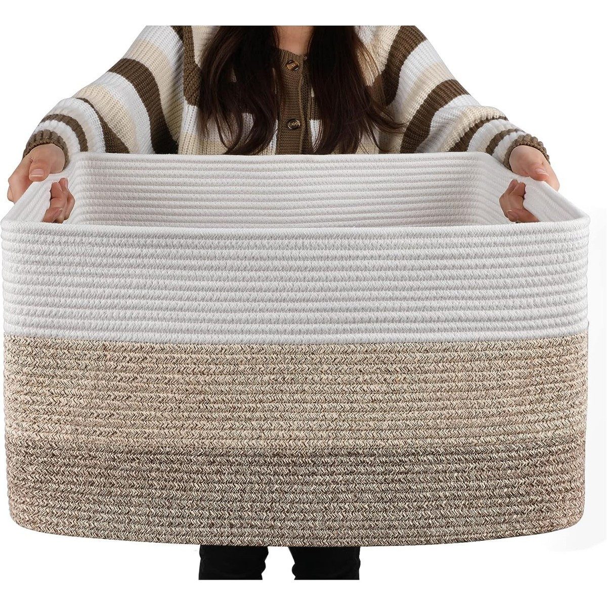 Auledio Aufbewahrungskorb Großer, rechteckiger Flechtkorb mit Griff - 55×43×30.5cm (1 St), ideal für Decken, Spielzeug und Wohnzimmer-Organisation