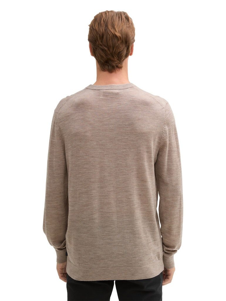 TOM TAILOR Strickpullover fine merino crewneck knit parasol brown melange