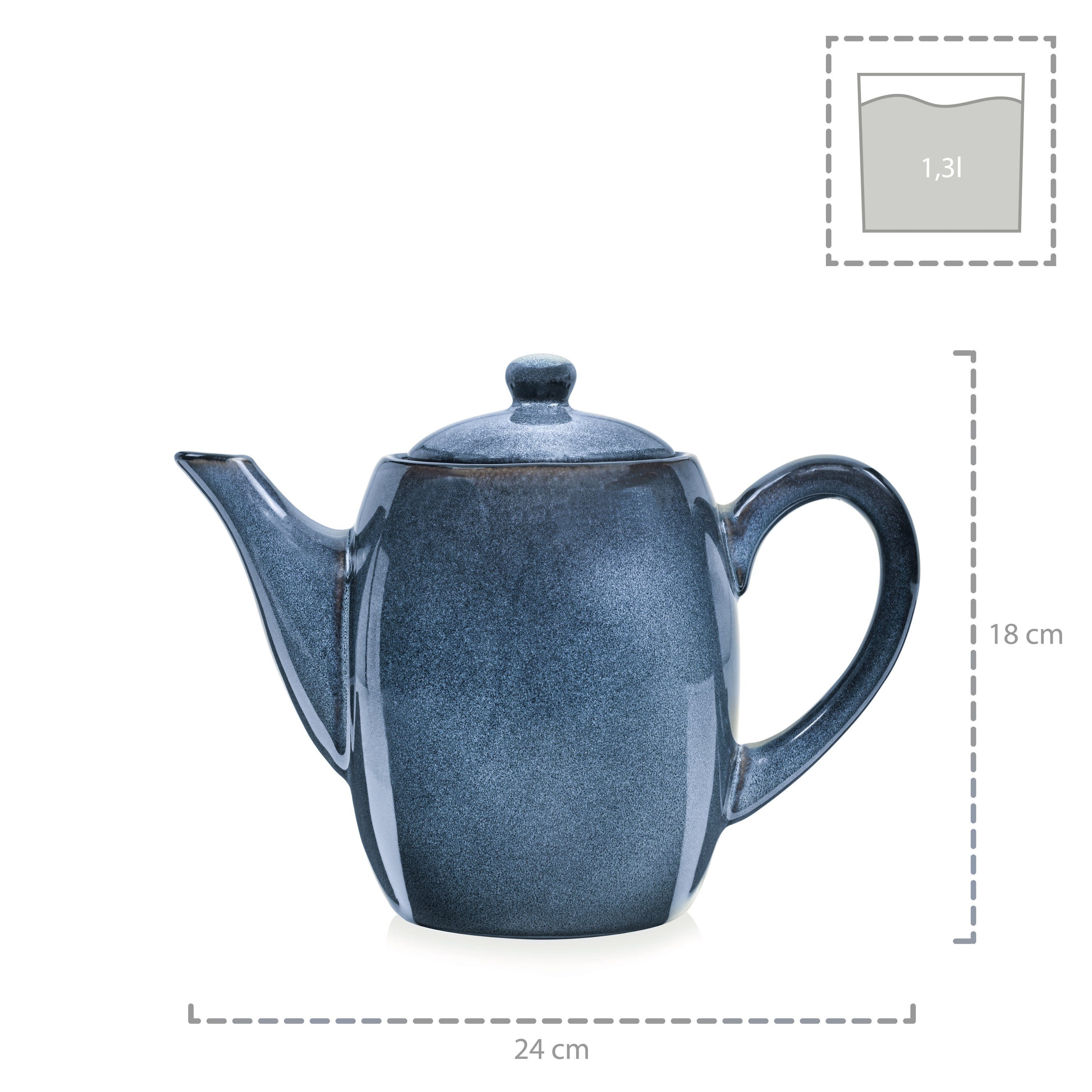 SÄNGER Teekanne Darwin Kaffeekanne, 1.3 l, (1x Teekanne), Handmade, 1,3 l, Blau, Premium Collection