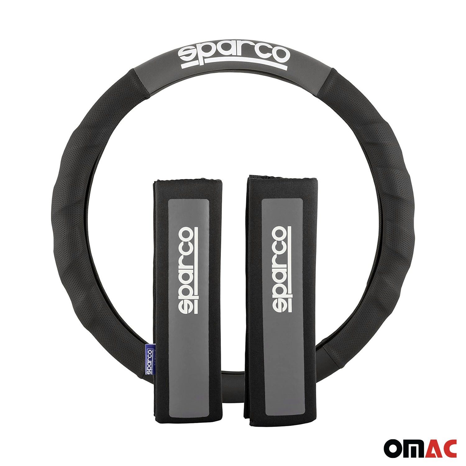 OMAC Steering Wheel Cover SPARCO Shoulder Pad Set Universal Steering Wheel Protector Black Grey, Odorless, Easily Adjustable, Flexible