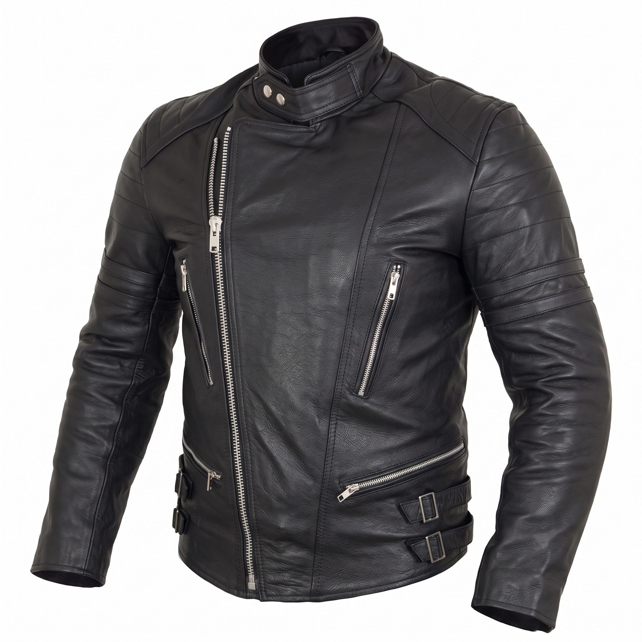 MDM Motorradjacke Retro Herren Motorrad Lederjacke in Schwarz mit Protektoren Retro Stil
