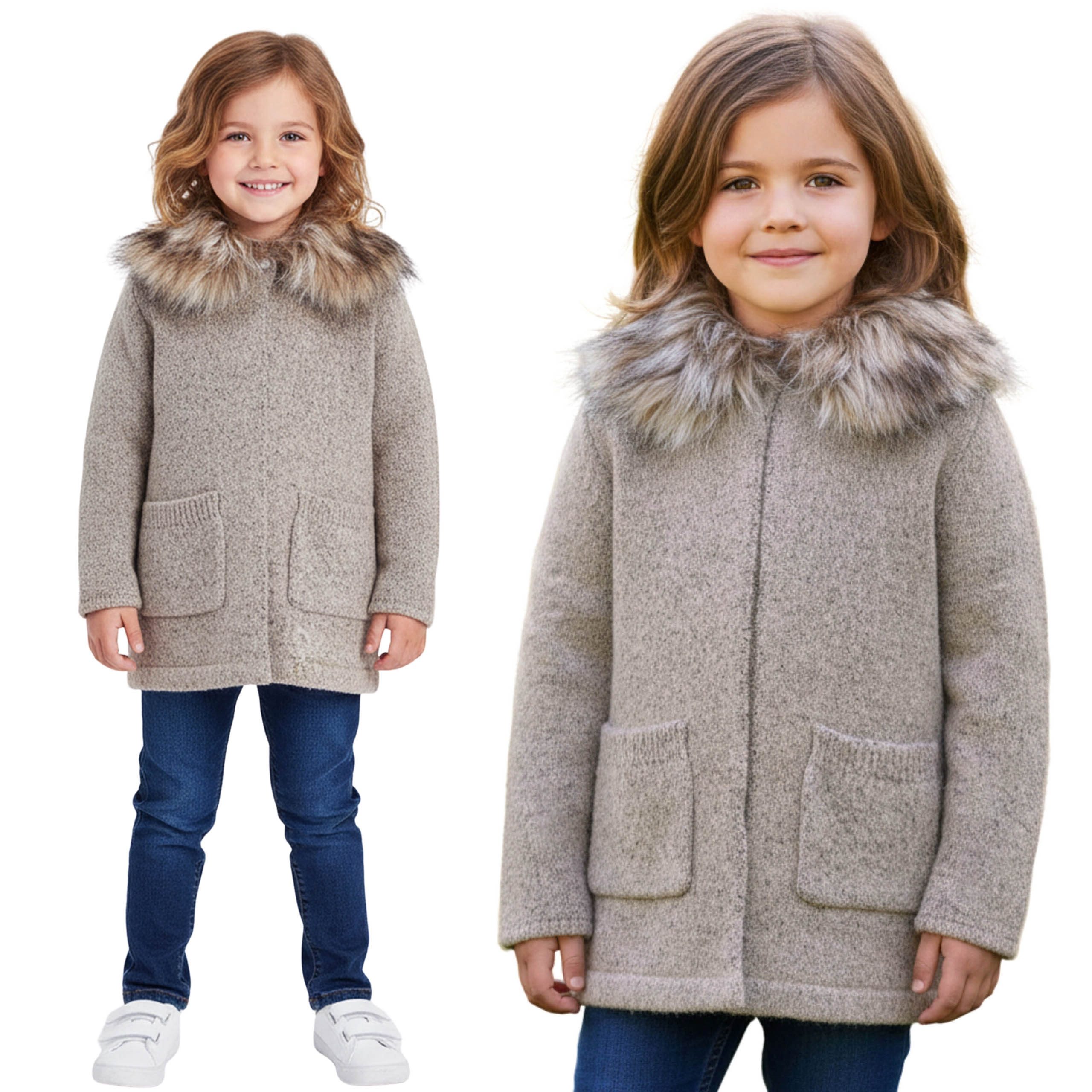 Sarcia.eu Sakko Mädchen-Strickjacke in Braun mit Taschen und abnehmbarem Kunstfell