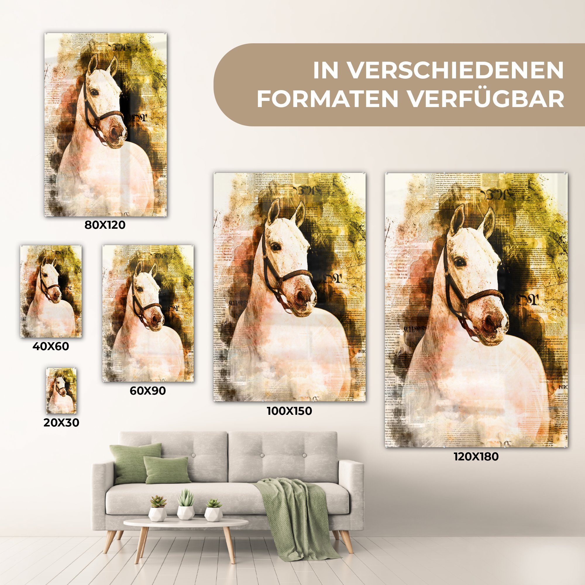 (1 Acrylglasbild Zeitung Foto - auf Kinder - St), Glas - Glasbilder MuchoWow Glas - - Wanddekoration Wandbild Pferd - Weiß - Mädchen Bilder Mädchen, - auf