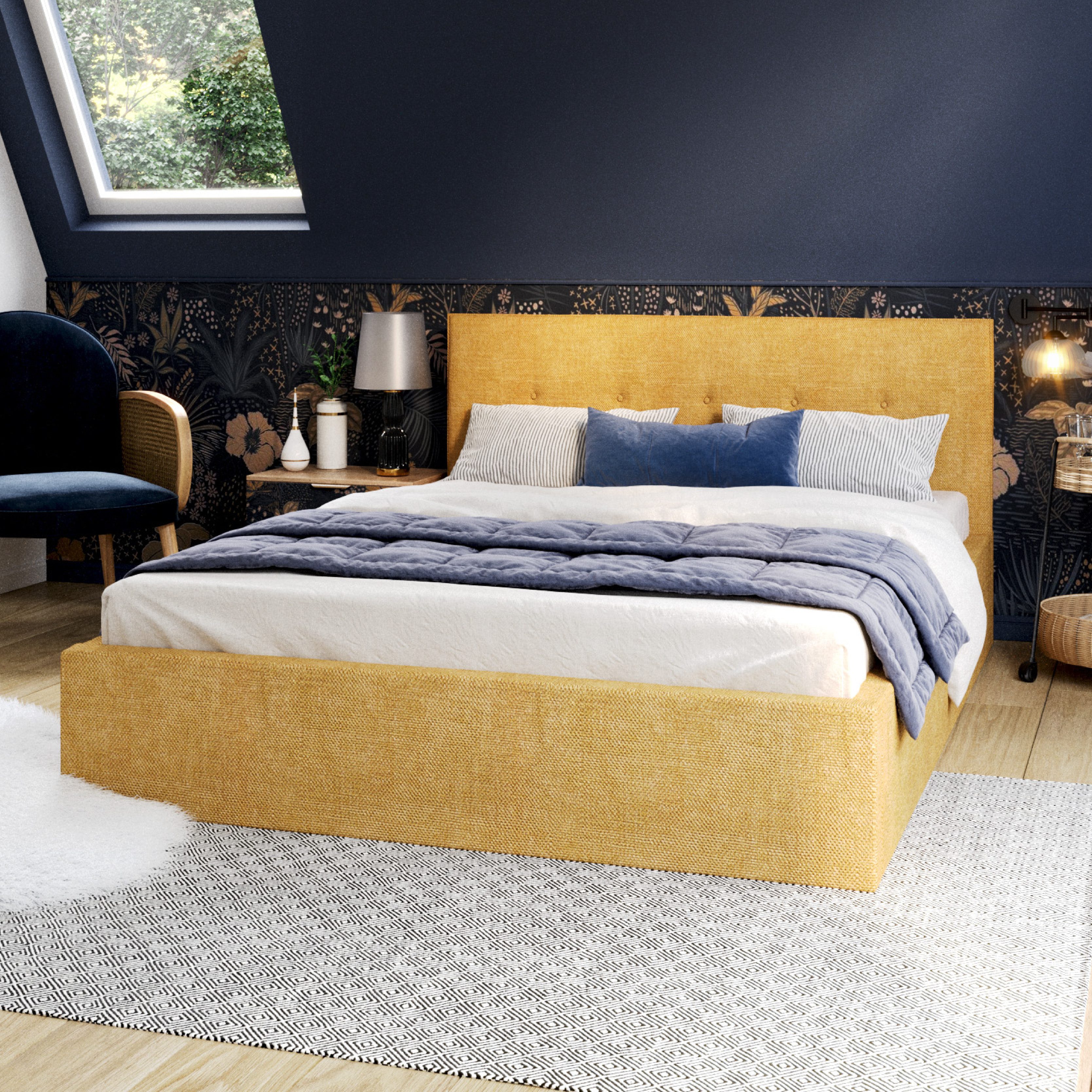 FDM Polsterbett BOHO Bettgestell 90x200, 120x200, 140x200, 160x200, 180x200cm (Polsterbett modern mit Bettkasten MADE IN EU - mit hochwertigem Ottawa Bezug, verfügbar 90x200 120x200 140x200 160x200 180x200cm, Bettrahmen, Bett, mit großen gepolsterten Kopfteil, mit Bettkasten zum aufklappen, Hebbarer Metallrahmen, Bettkasten, ohne Matratze), Hebbarer Metallrahmen, Bettkasten, ohne Matratze