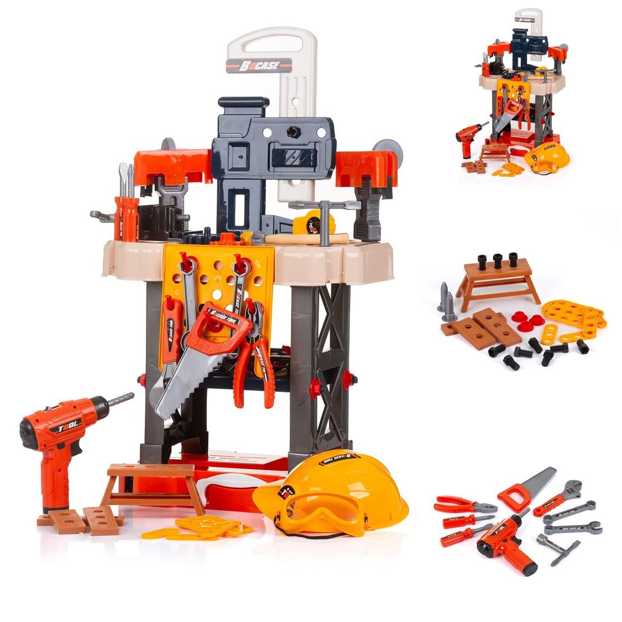 Chipolino Spielwerkzeug Kinderwerkbank, 78-teilig, Spielzeugwerkzeugset, Helm, Bohrer, Säge