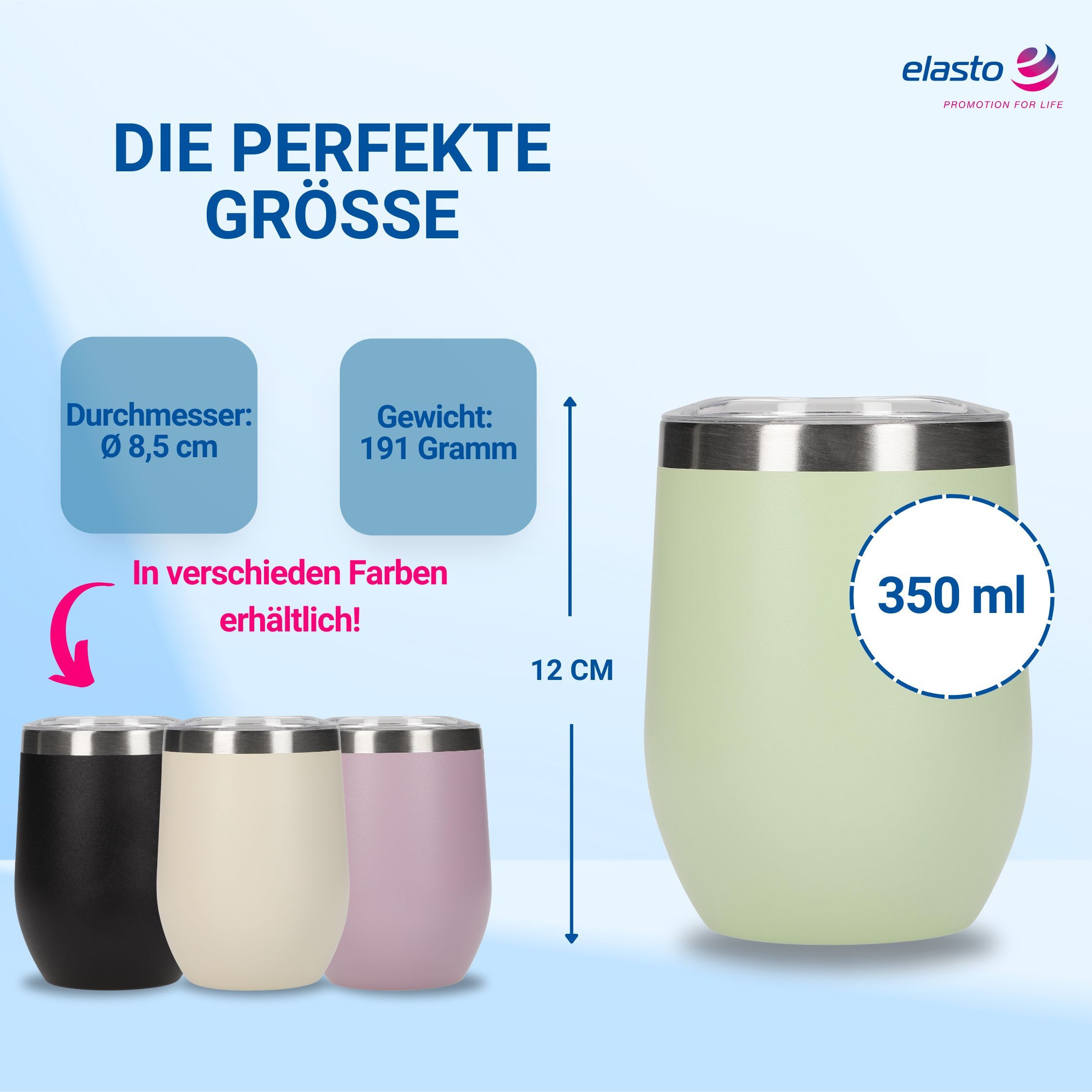 elasto Becher Weinbecher 350 ml Vinova Edelstahl Trinkbecher To Go, robust, spülmaschinengeeignet, Sommer, Geschenk – Bild 3 von 5
