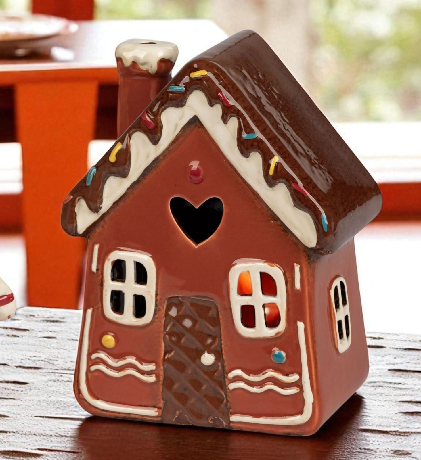 formano Teelichthalter mit Tablett Windlicht Haus 18 cm Herbst Weihnachtsdeko Keramik handbemalt (Sparset)