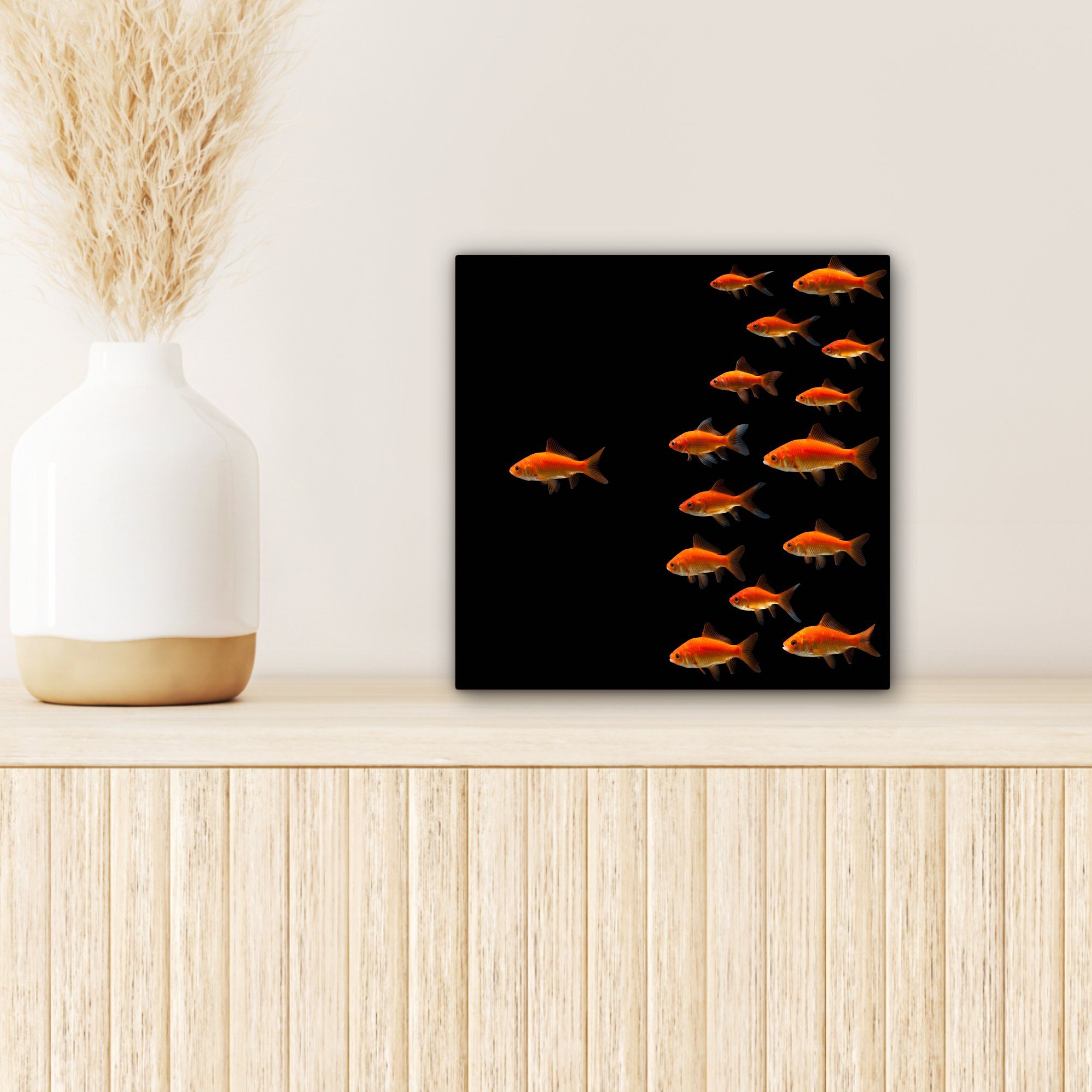 Leinwandbild für Goldfisch Bilder 20x20 (1 Tiere Leinwand - St), - Schwarz, cm Wohnzimmer OneMillionCanvasses® Schlafzimmer,