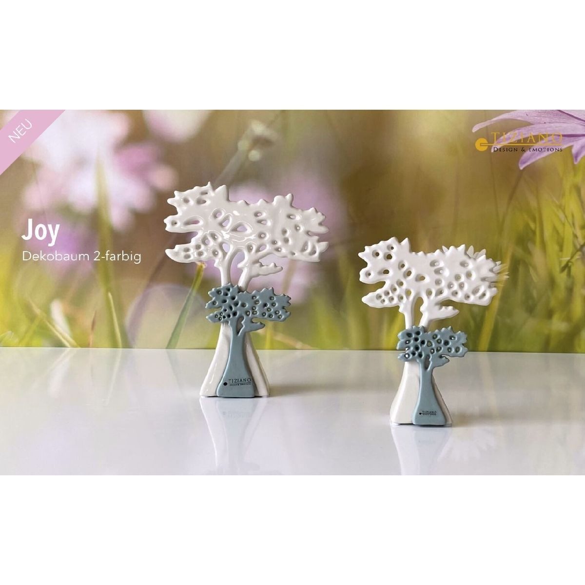 TIZIANO - DESIGN & EMOTIONS Dekofigur Baum Joy Cremeweiß/Laguna in 2 Gr. wählbar