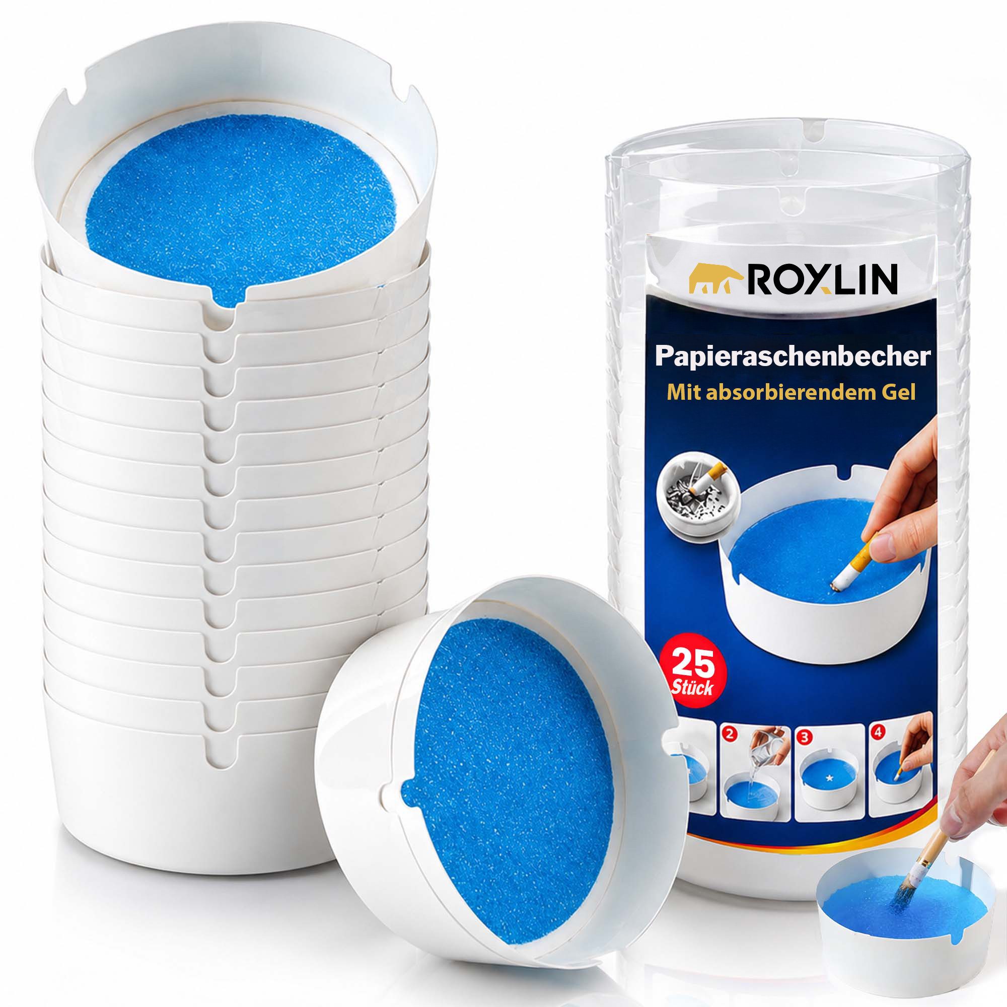 Roxlin Aschenbecher Roxlin Papieraschenbecher mit Gel, Einweg, 25 Stück/Pack