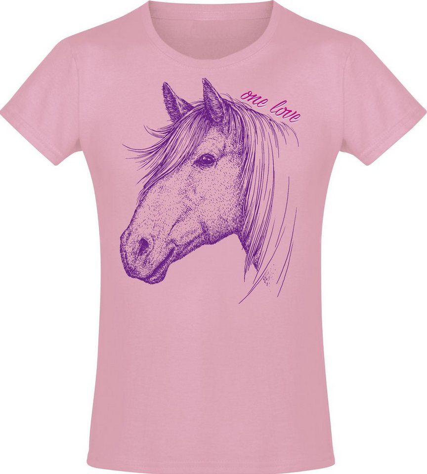 Baddery Print-Shirt "One Love" - Mädchen Pferde T-Shirt - Geburtstag Geschenk Reiten, hochwertiger Siebdruck, aus Baumwolle