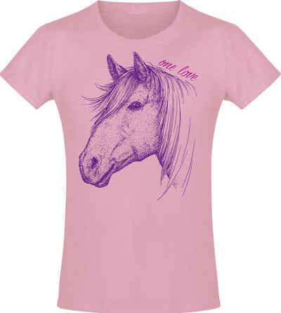 Baddery Print-Shirt One Love - Mädchen Pferde T-Shirt - Geburtstag Geschenk Reiten, hochwertiger Siebdruck, aus Baumwolle
