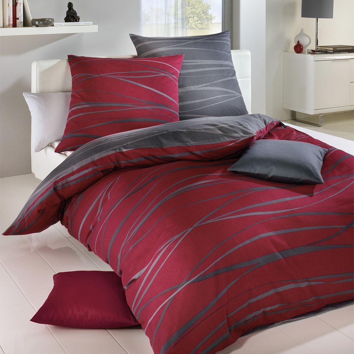 TRAUMSCHLAF Bettwäsche Bibermotion redgraphit, Biber, 2 günstig online kaufen