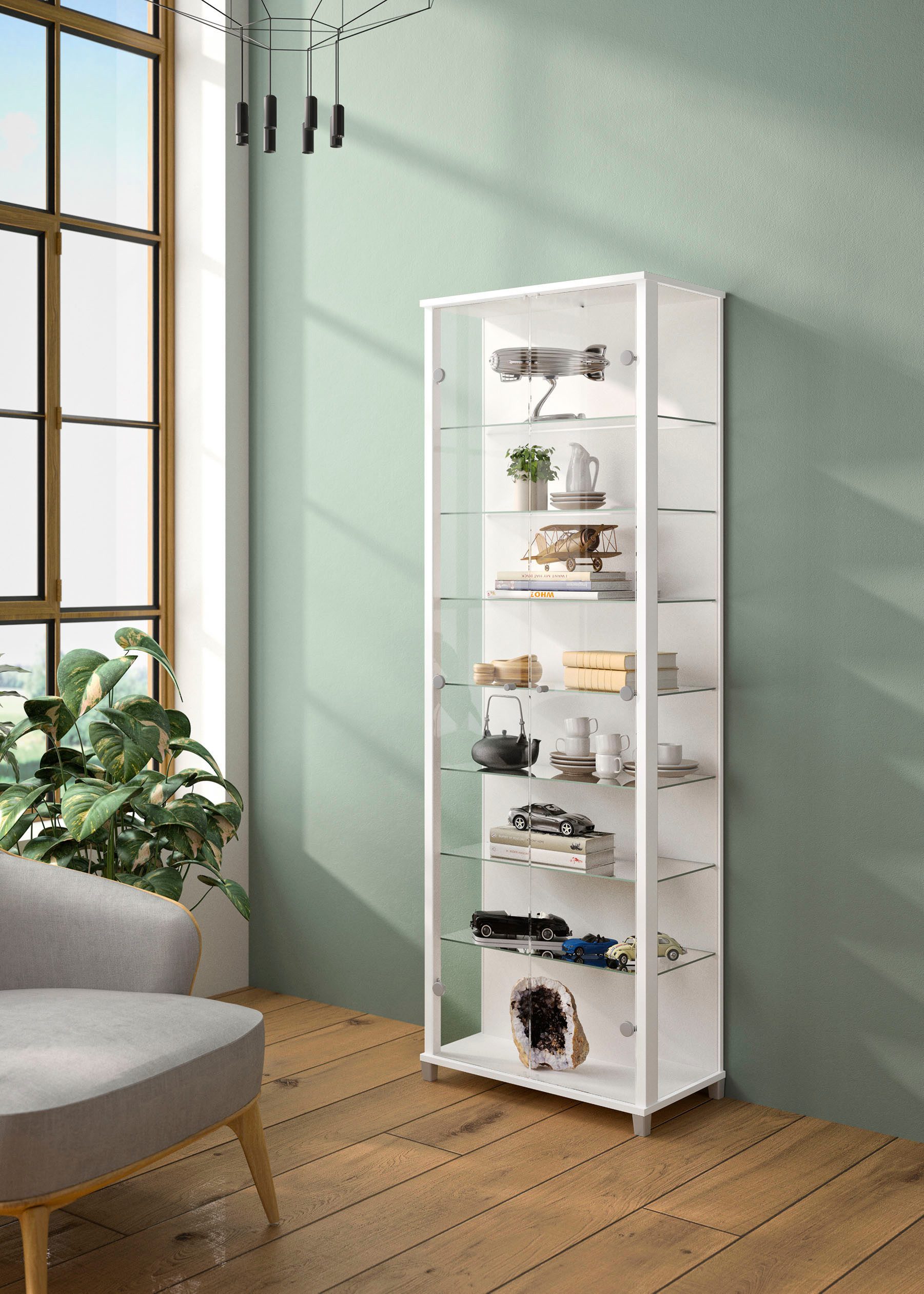 fif möbel Vitrine Optima Standvitrine, 2 Glastüren, 7 Böden, vielseitig, pe günstig online kaufen