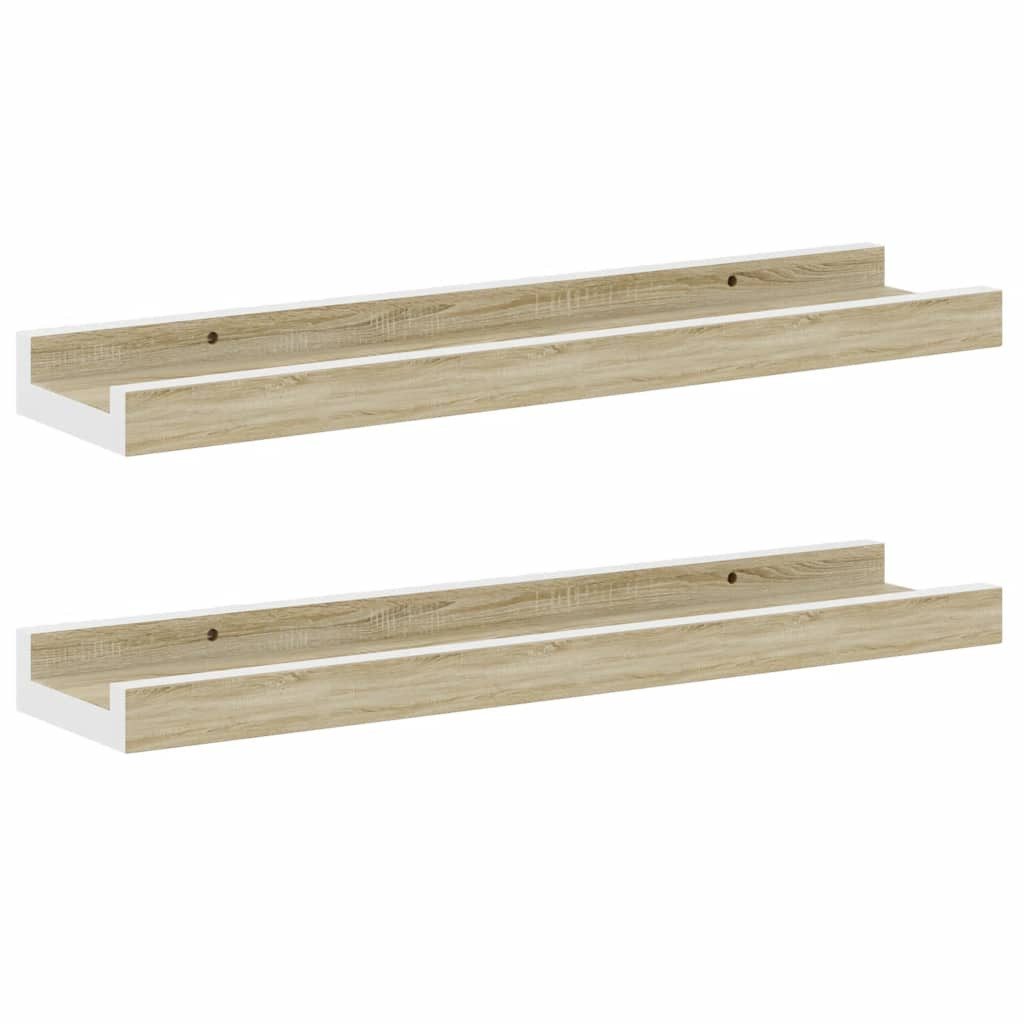 furnicato Wandregal Praktisches MDF 40x9x3 cm Weiß und Sonoma-Eiche, 2-tlg.