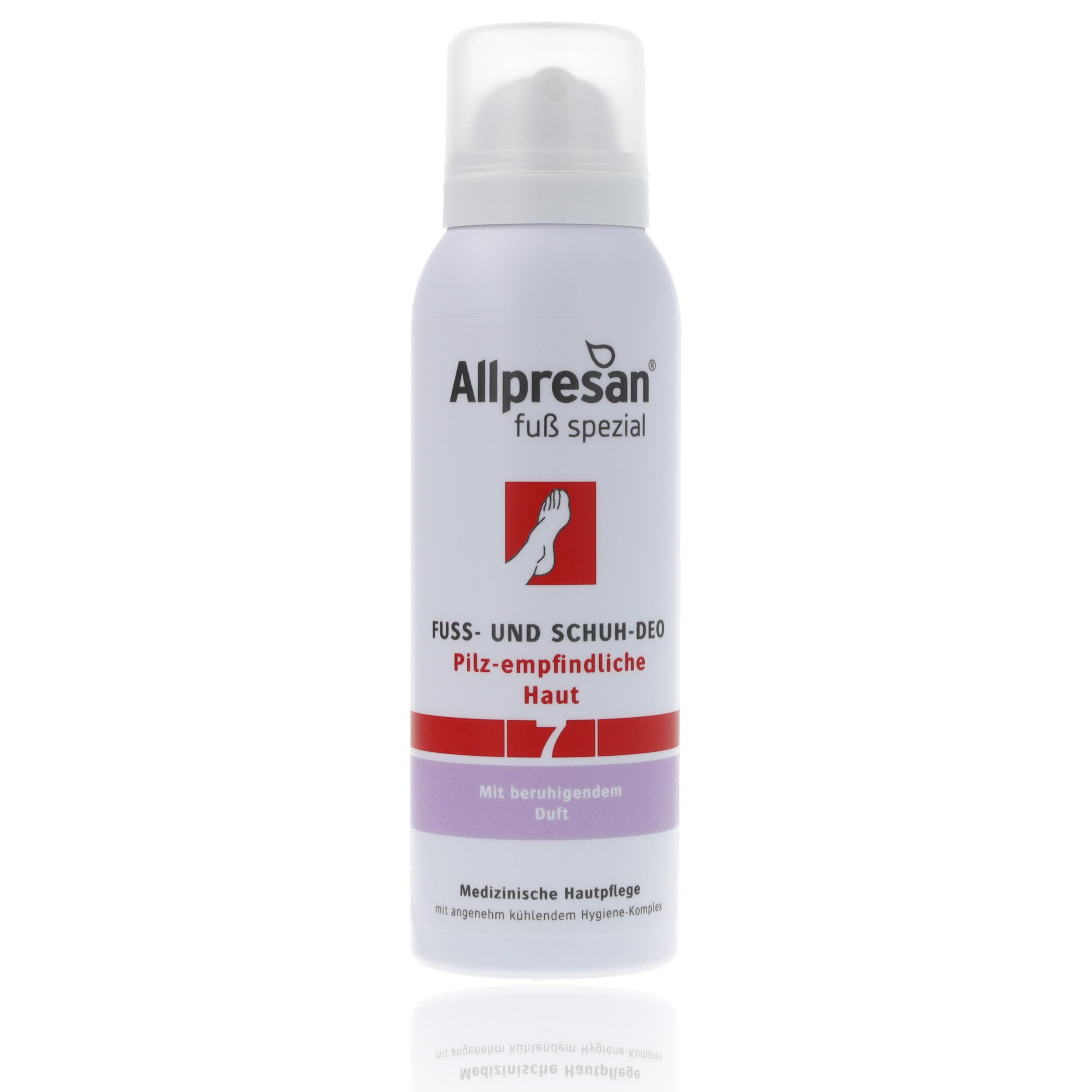 Allpresan Fußspray Allpresan Fuß spezial Nr. 7 Fuß & Schuh-Deo pilzempfindl. Haut 125ml Reduziert Risiko für das Eindringen von Pilzsporen und Bakterien, 1-tlg., Antibakterielle Anti-Transpirant mit kühlendem Frische-Komplex